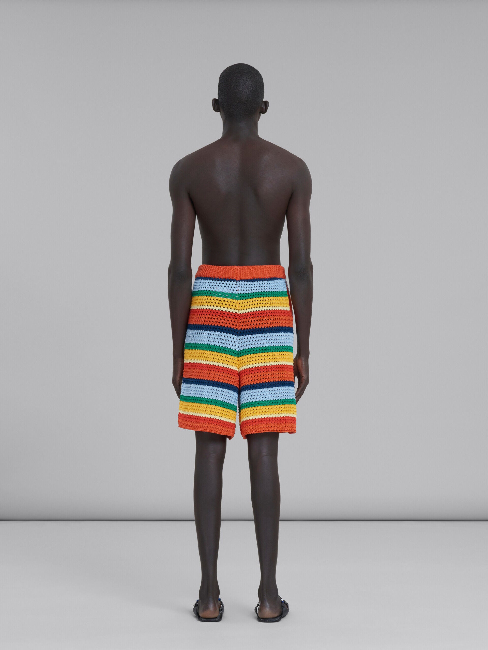 MARNI MEN'S MULTICOLOR STRIPED CROCHET SHORTS