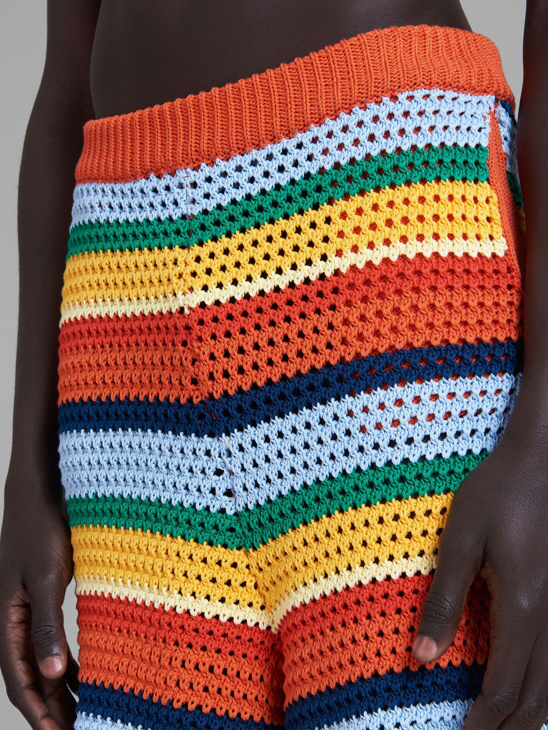 MARNI MEN'S MULTICOLOR STRIPED CROCHET SHORTS