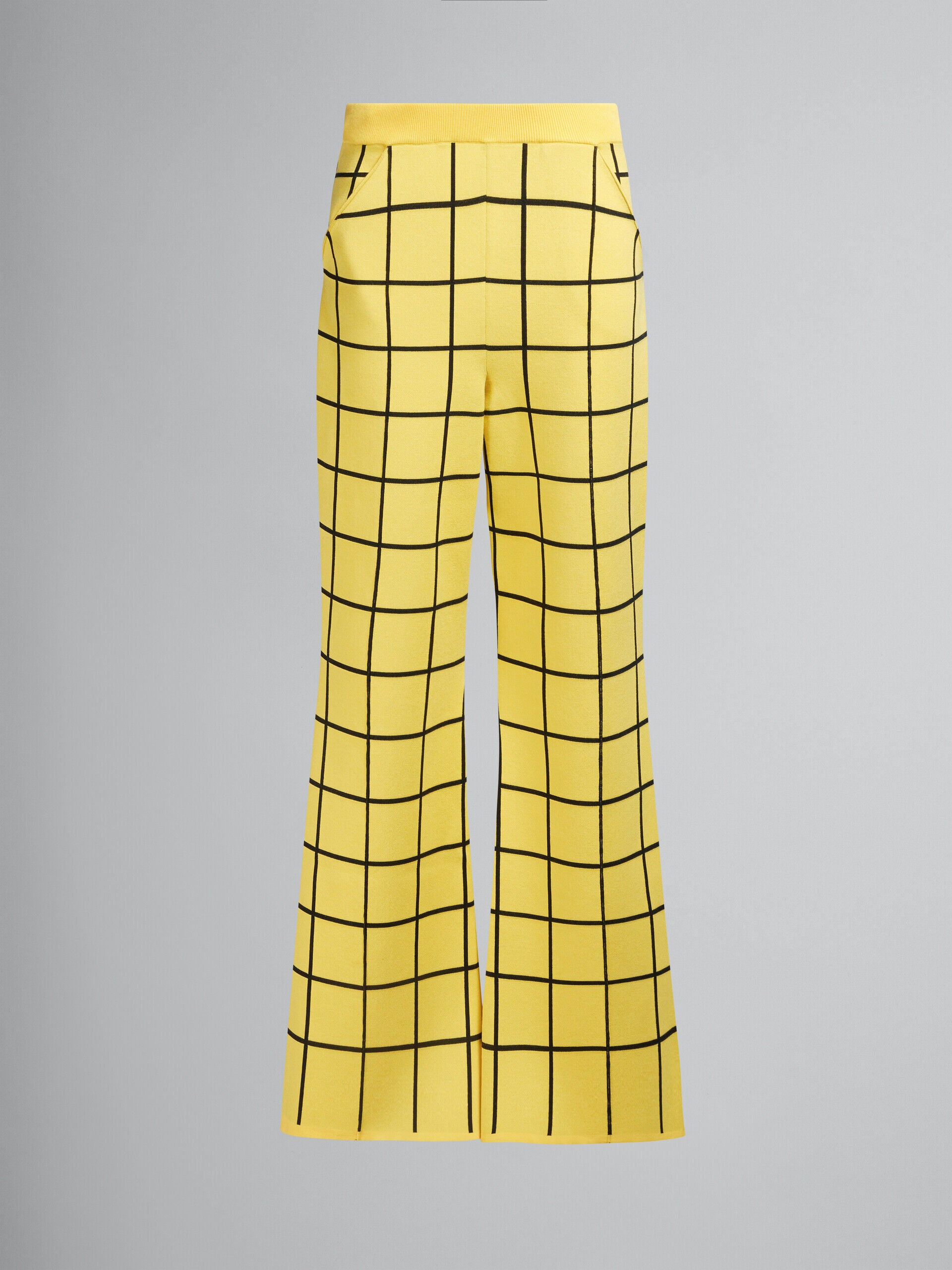 MARNI MEN'S YELLOW GRID PATTERN FLARED TROUSERS