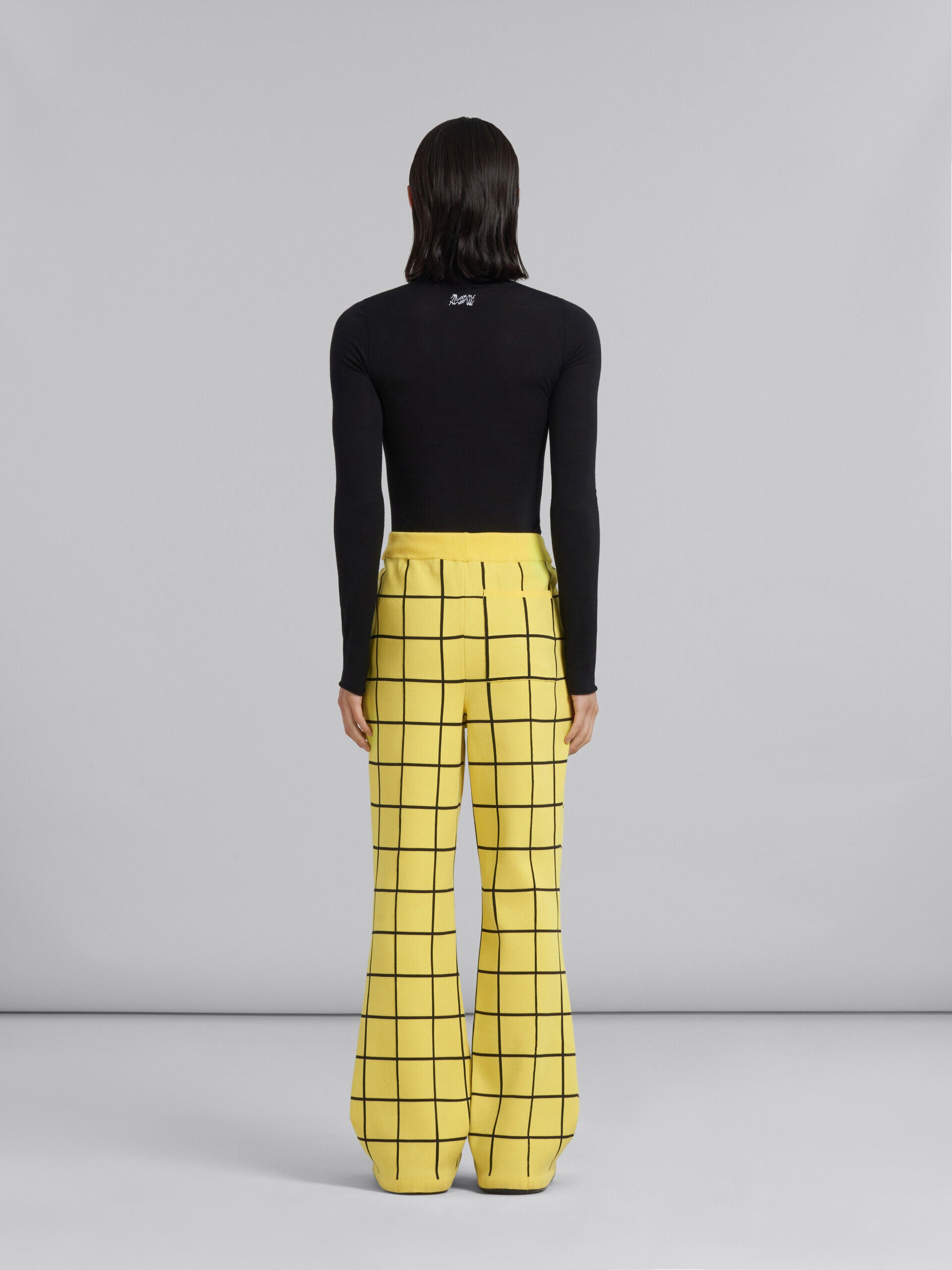 MARNI MEN'S YELLOW GRID PATTERN FLARED TROUSERS