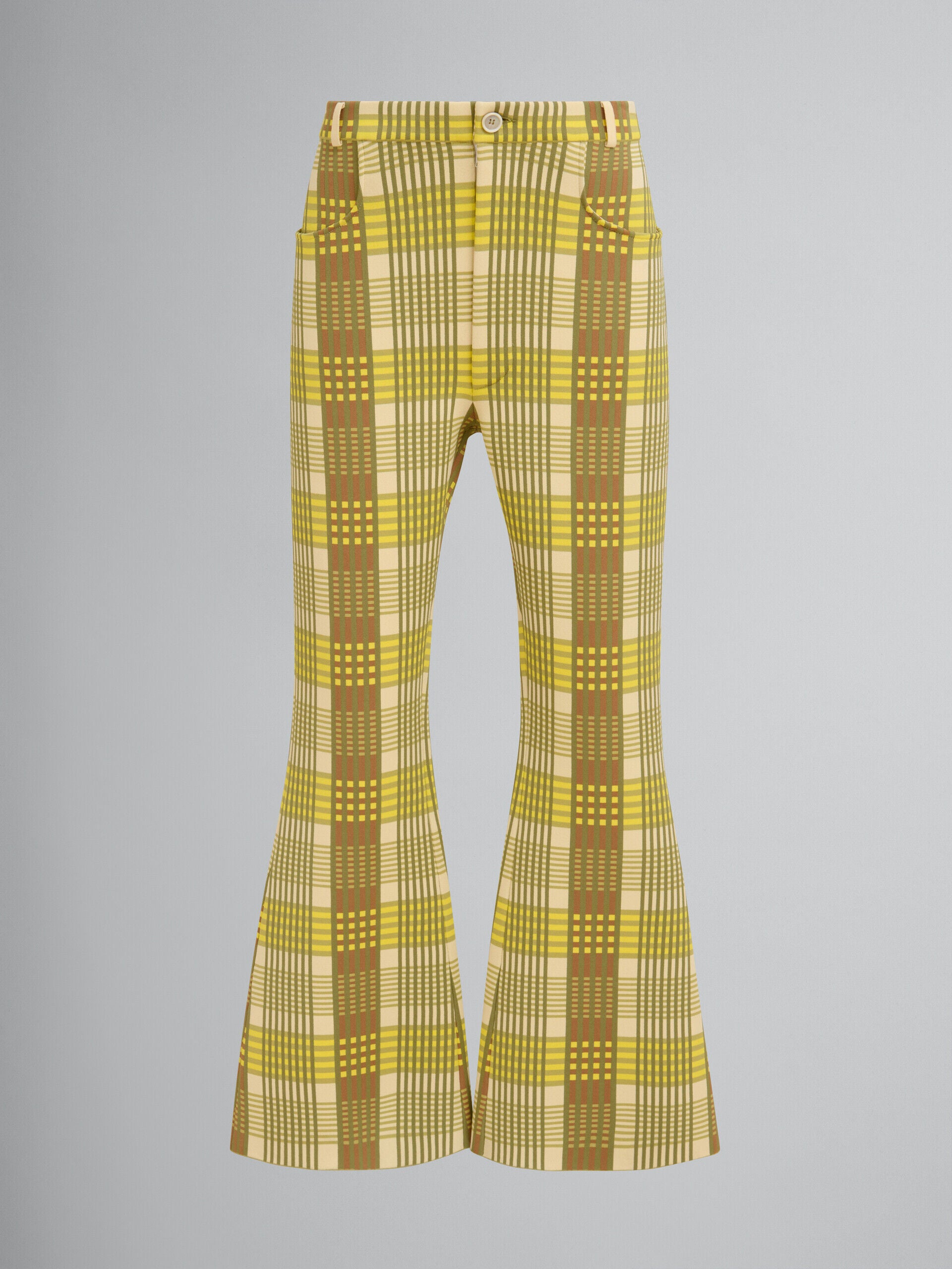 MARNI MEN'S YELLOW PLAID FLARED TROUSERS