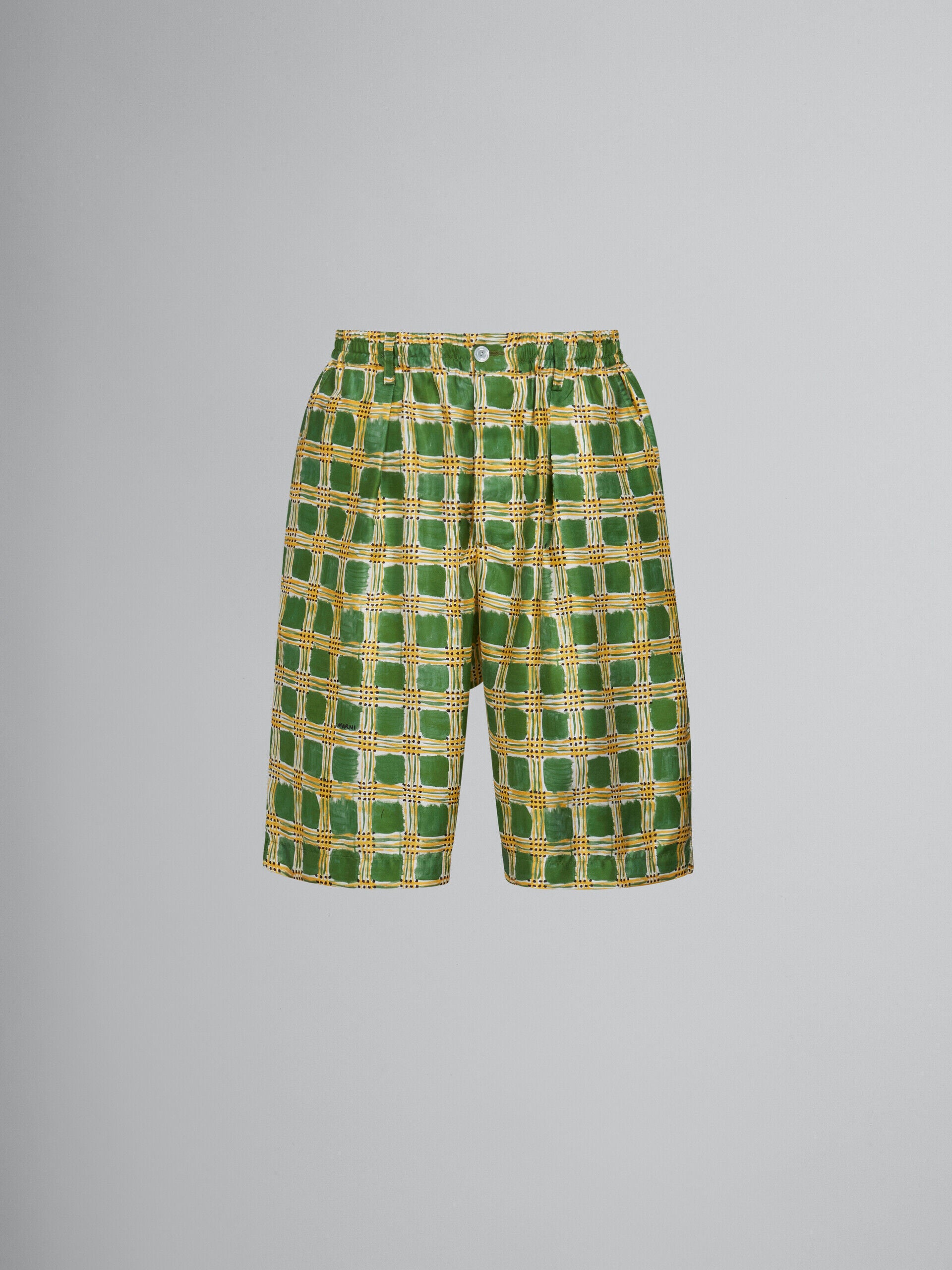 MARNI MEN'S GREEN YELLOW CHECKERED TAILORED SHORTS