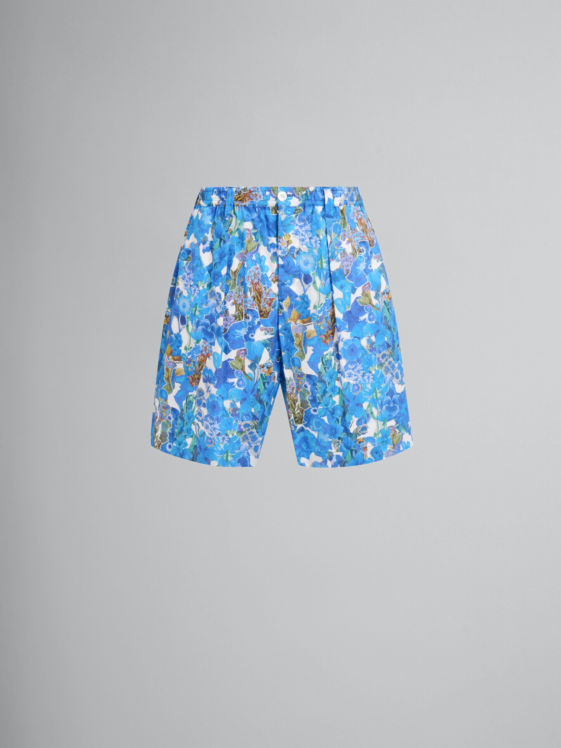 MARNI MEN'S COBALT FLORAL PRINT TAILORED SHORTS