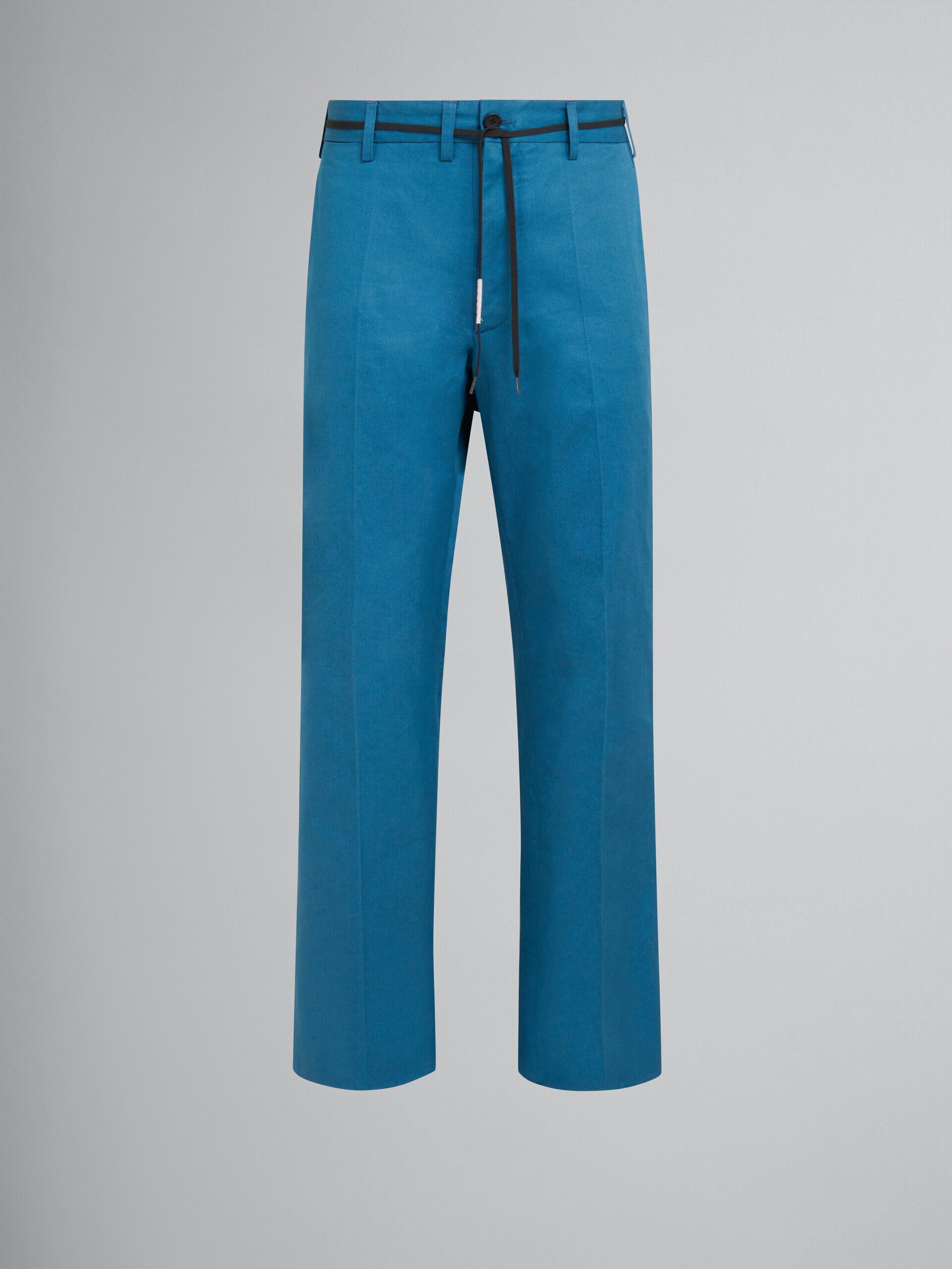 MARNI MEN'S BLUE WIDE-LEG TROUSERS WITH BELT DETAIL