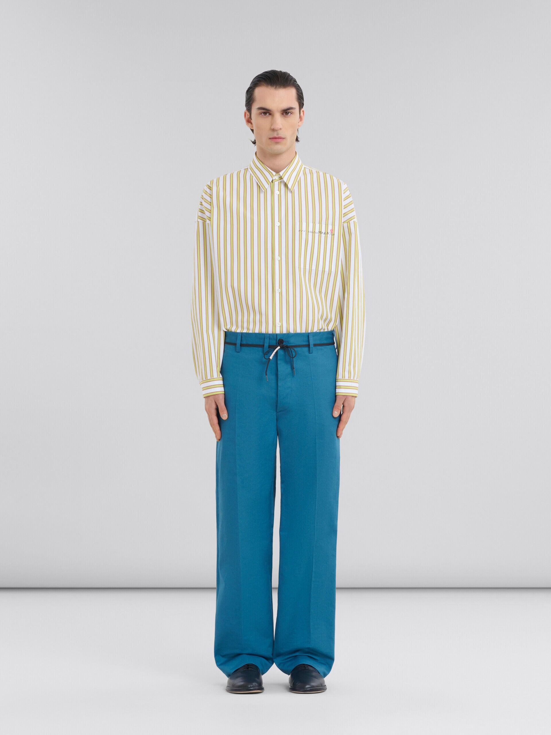 MARNI MEN'S BLUE WIDE-LEG TROUSERS WITH BELT DETAIL