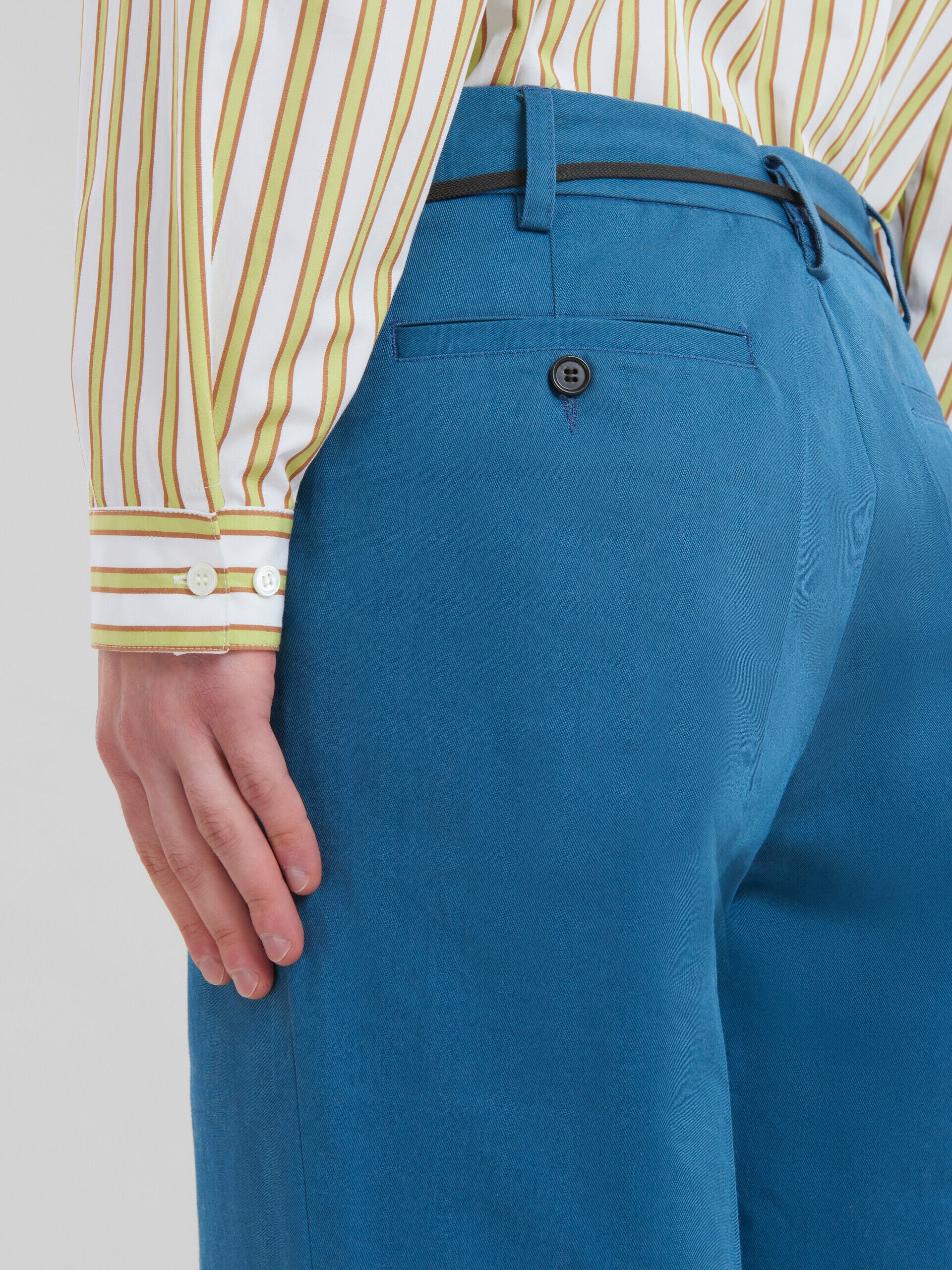 MARNI MEN'S BLUE WIDE-LEG TROUSERS WITH BELT DETAIL