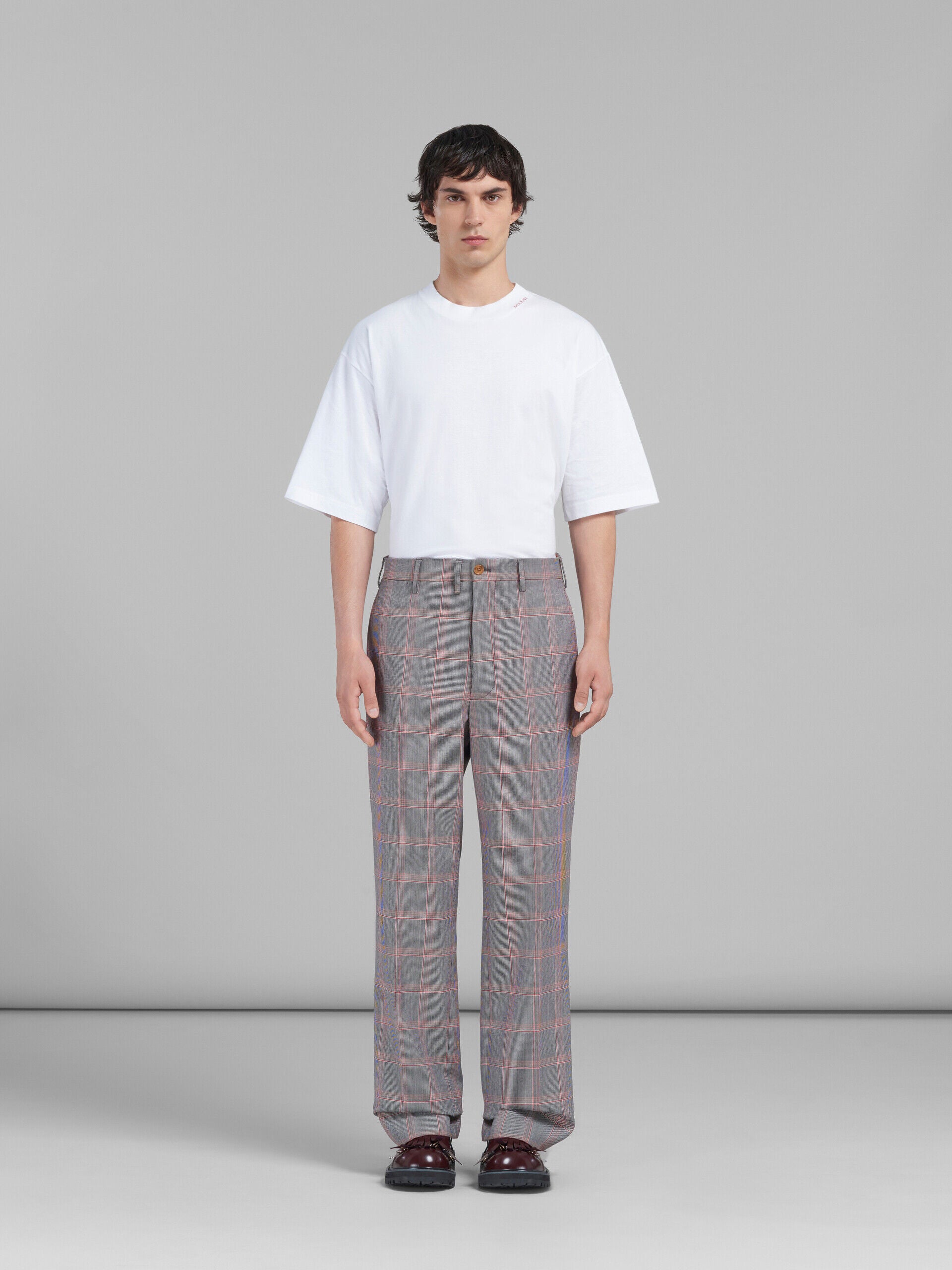 MARNI MEN'S GRAY PLAID WIDE-LEG TROUSERS