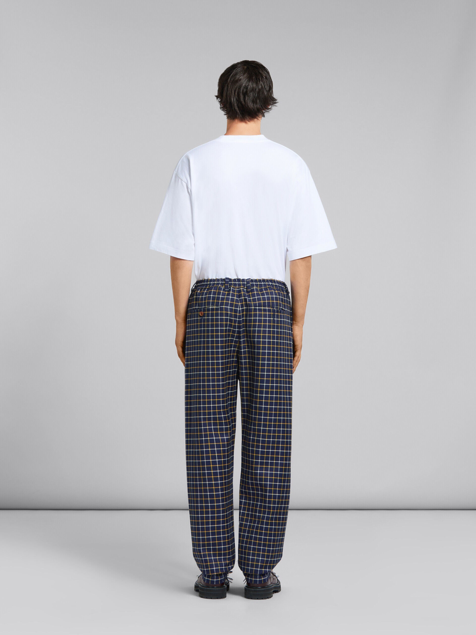 MARNI MEN'S NAVY PLAID WIDE-LEG TROUSERS