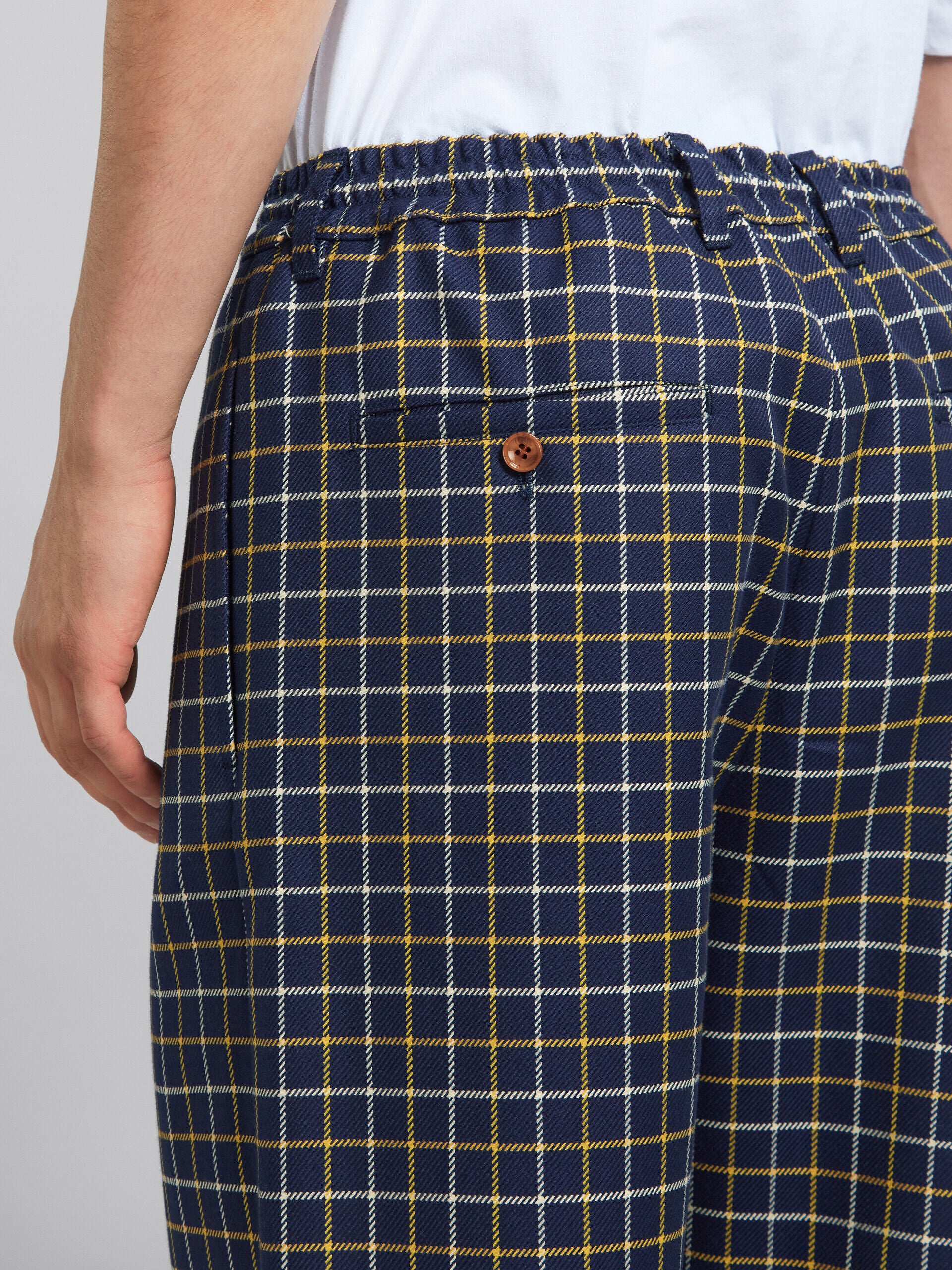 MARNI MEN'S NAVY PLAID WIDE-LEG TROUSERS