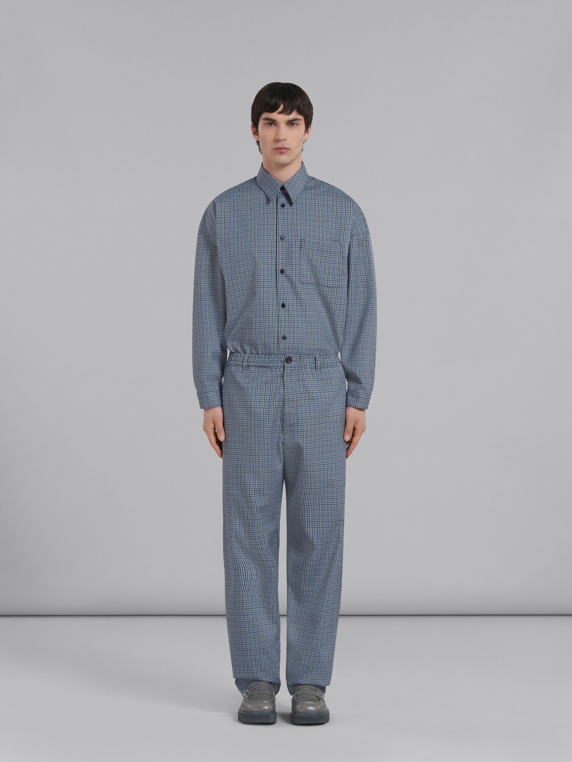 MARNI MEN'S BLUE CHECK WIDE-LEG TROUSERS