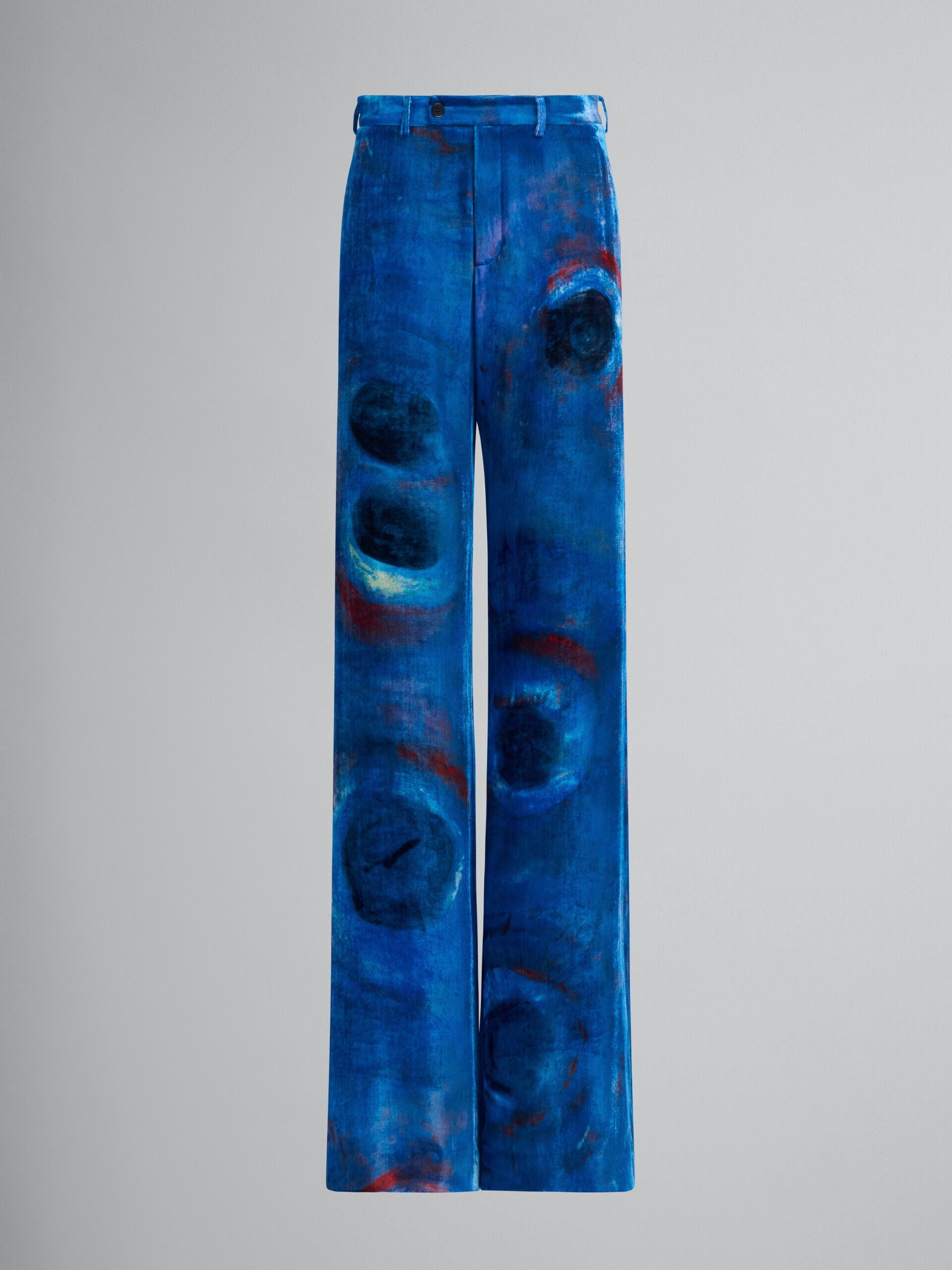 MARNI MEN'S COBALT WIDE-LEG ABSTRACT PRINT TROUSERS