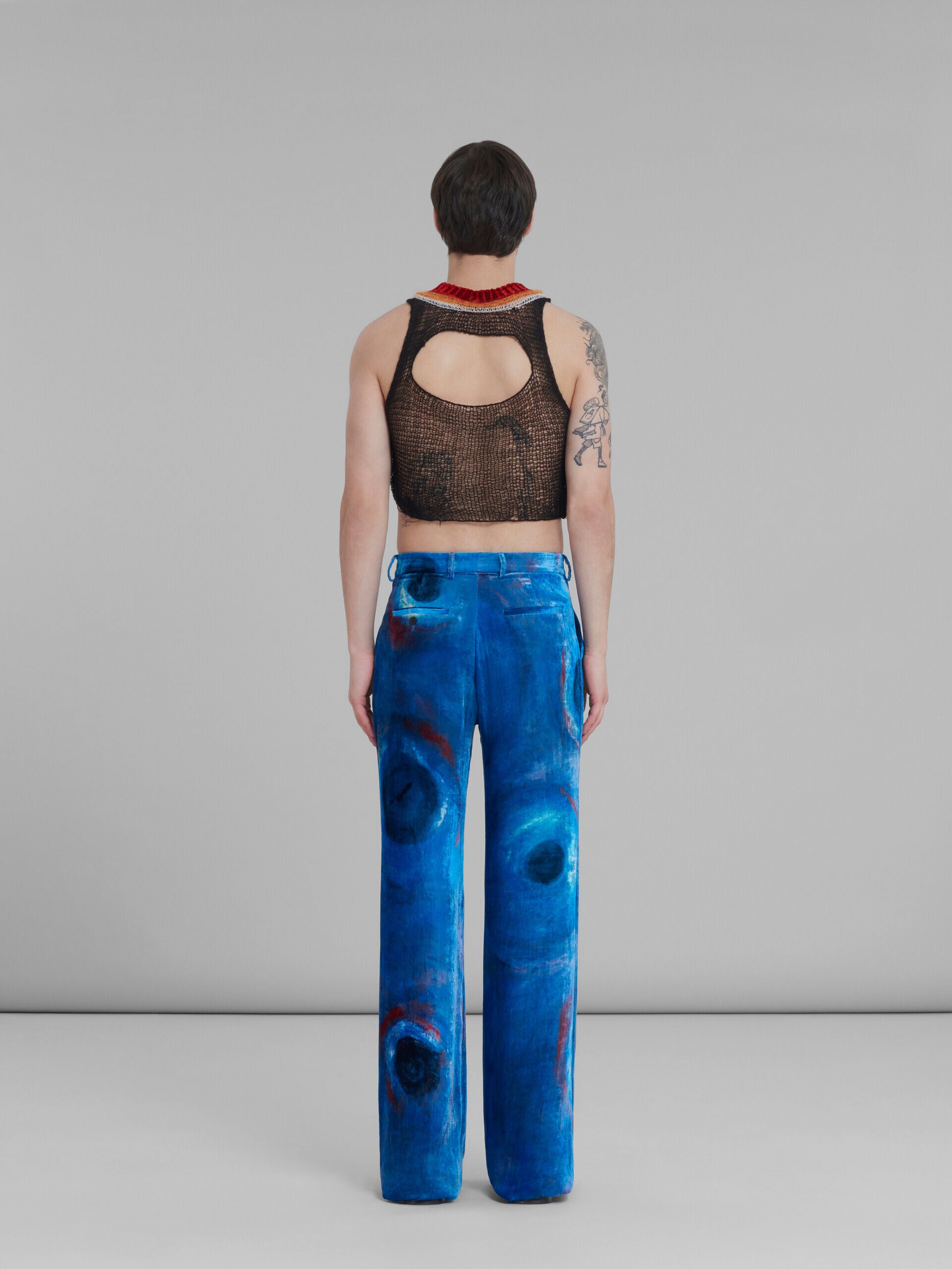 MARNI MEN'S COBALT WIDE-LEG ABSTRACT PRINT TROUSERS