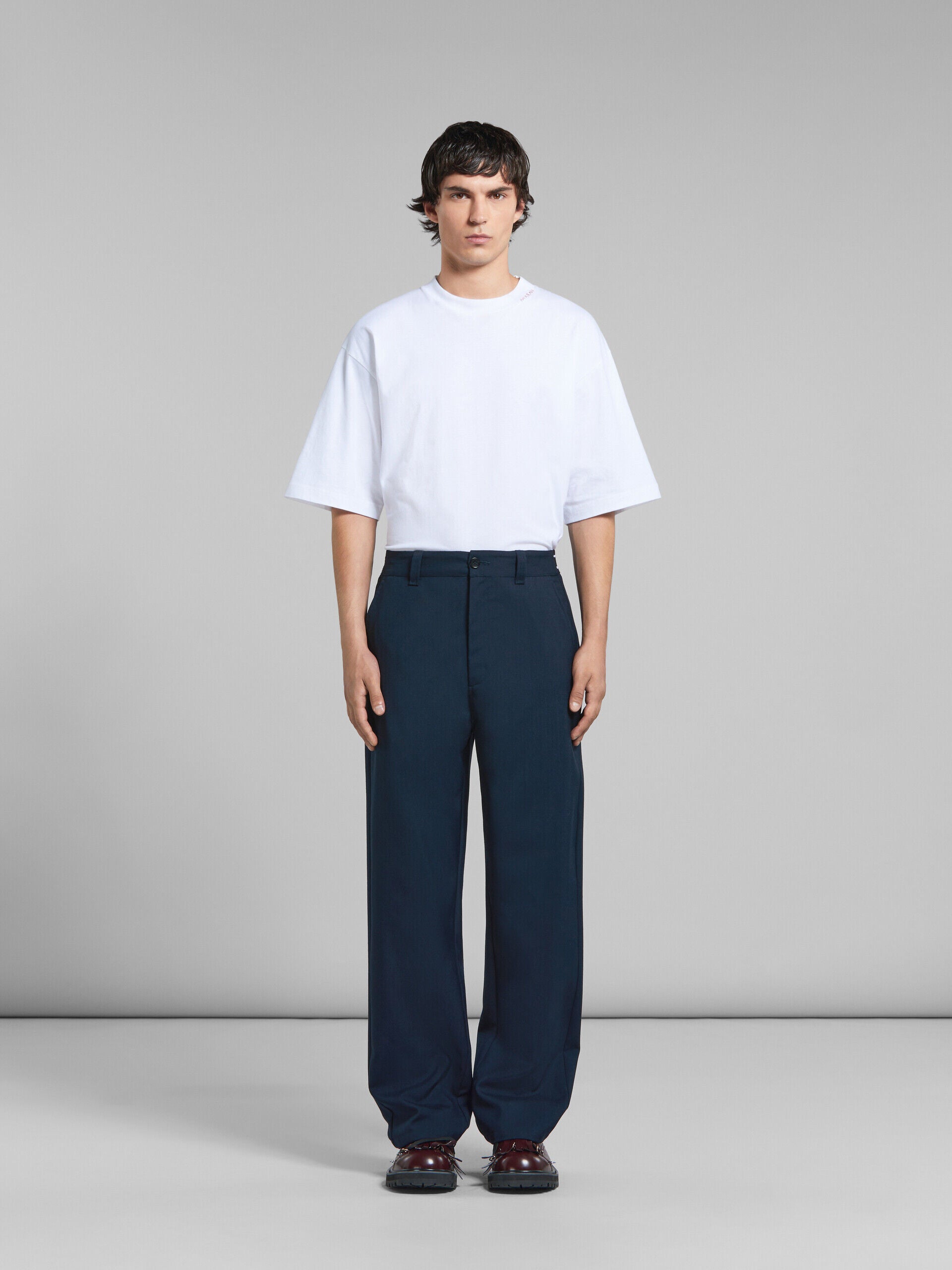 MARNI MEN'S NAVY WIDE-LEG TAILORED TROUSERS