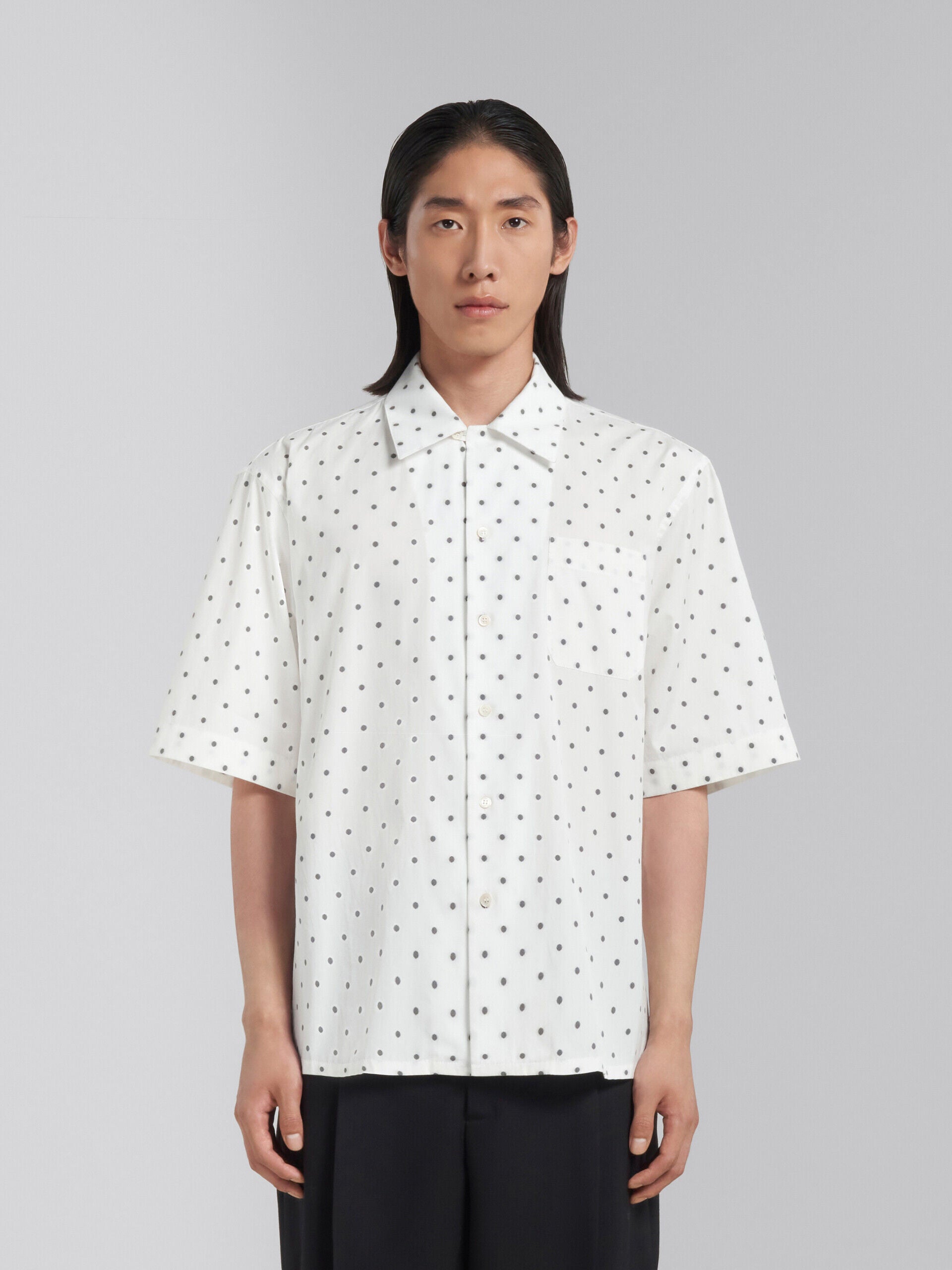 MARNI MEN'S WHITE POLKA DOT SHORT-SLEEVE SHIRT