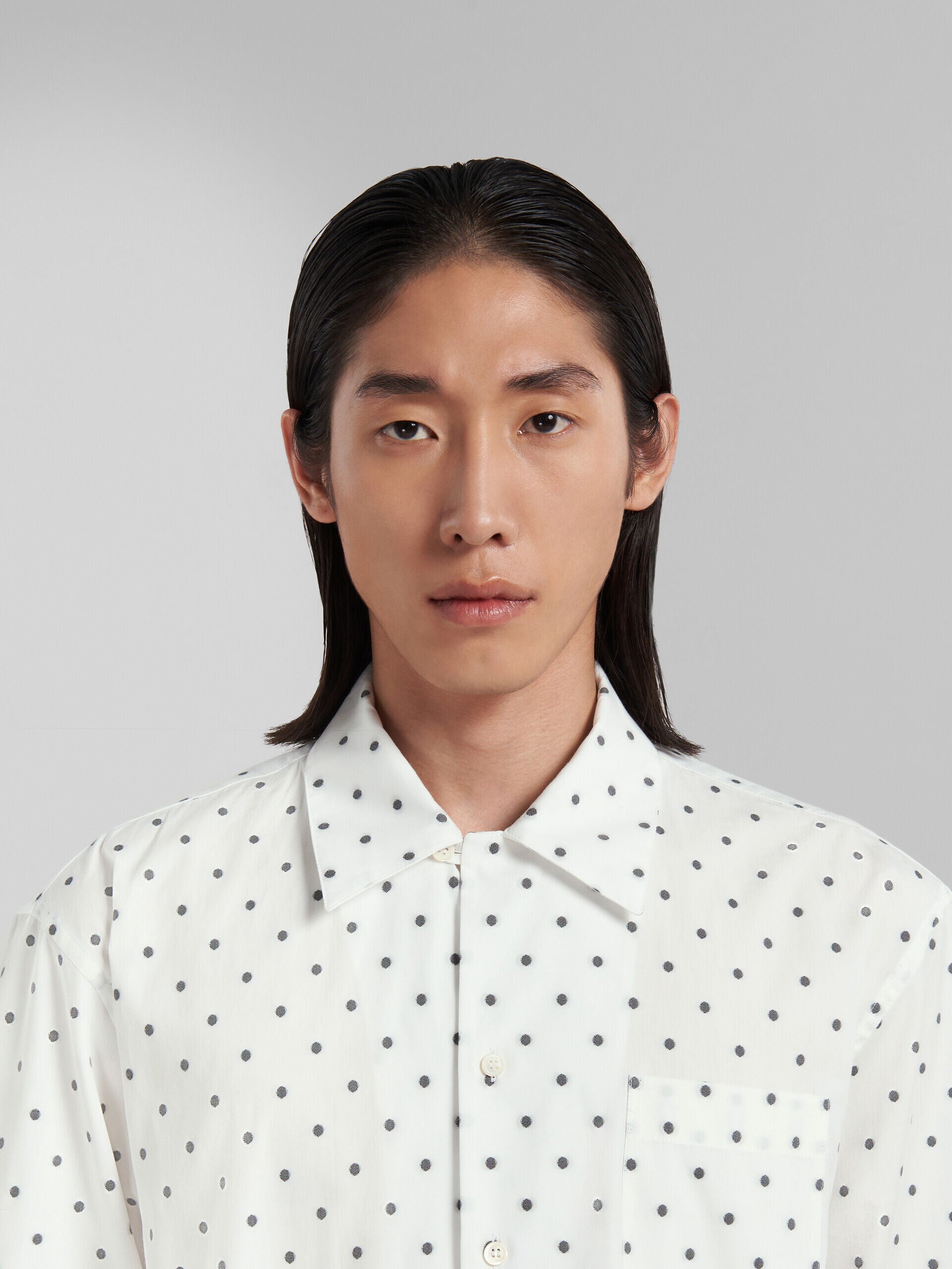 MARNI MEN'S WHITE POLKA DOT SHORT-SLEEVE SHIRT