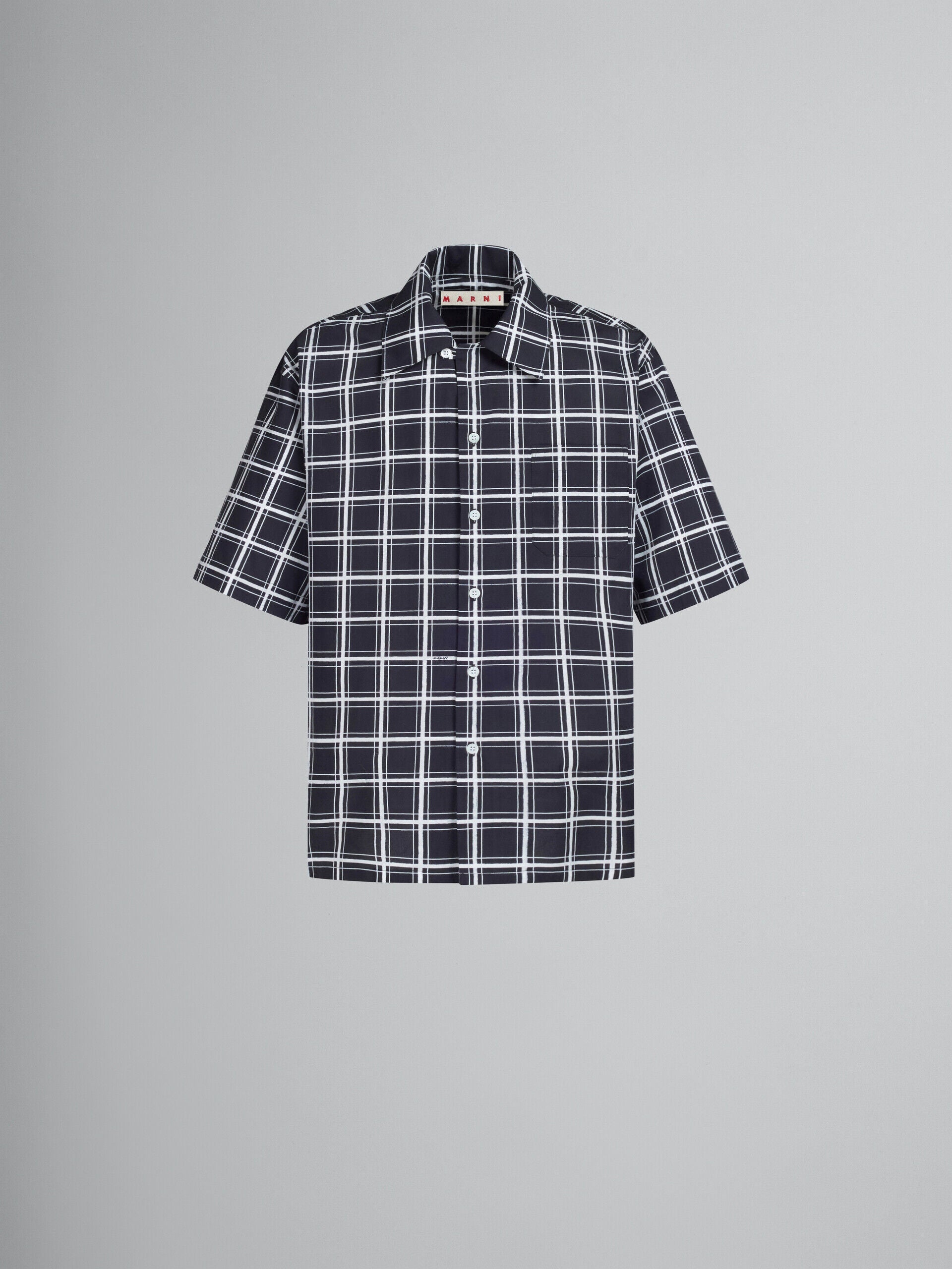 MARNI MEN'S BLACK CHECK SHORT-SLEEVE SHIRT