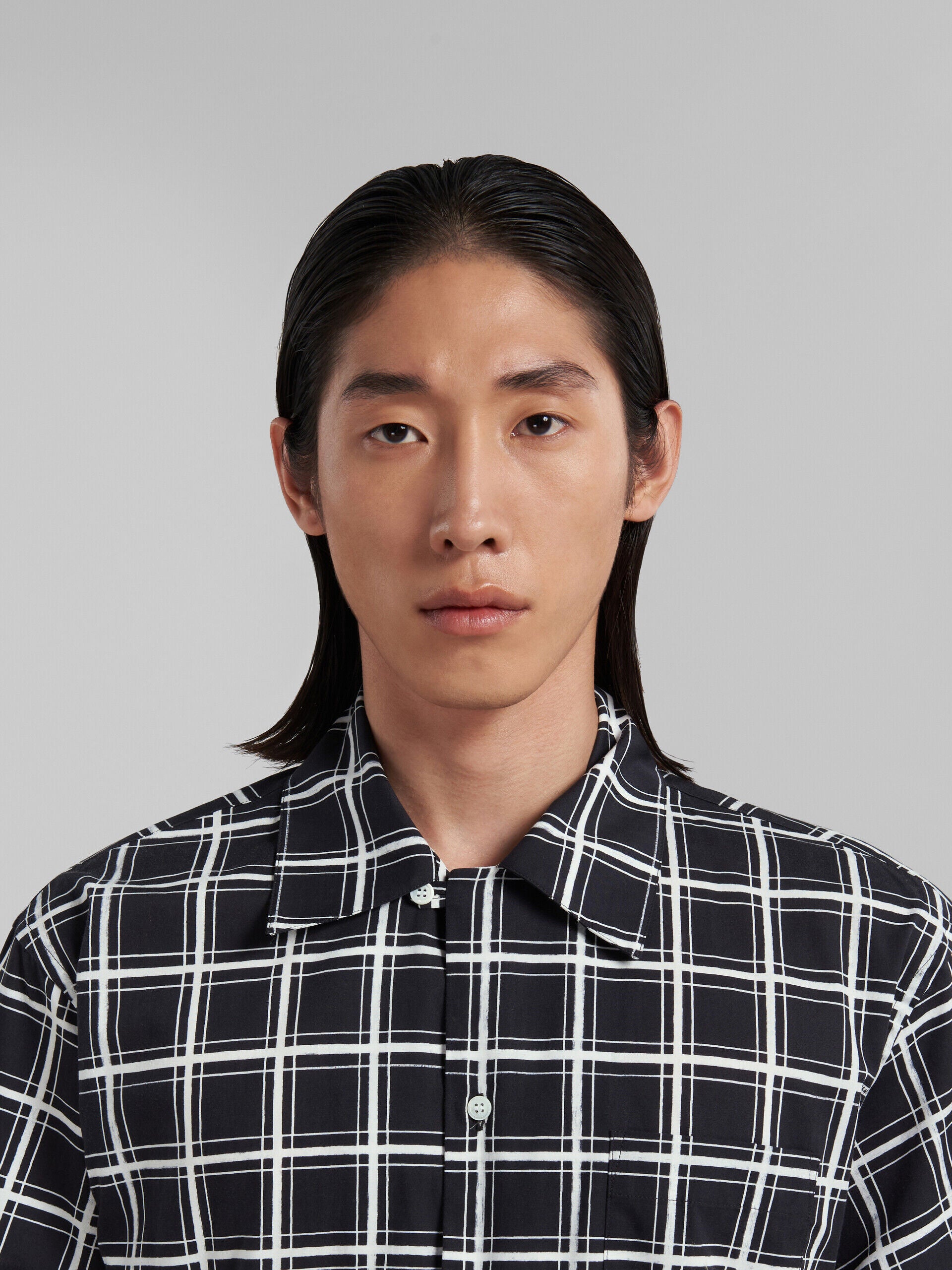 MARNI MEN'S BLACK CHECK SHORT-SLEEVE SHIRT