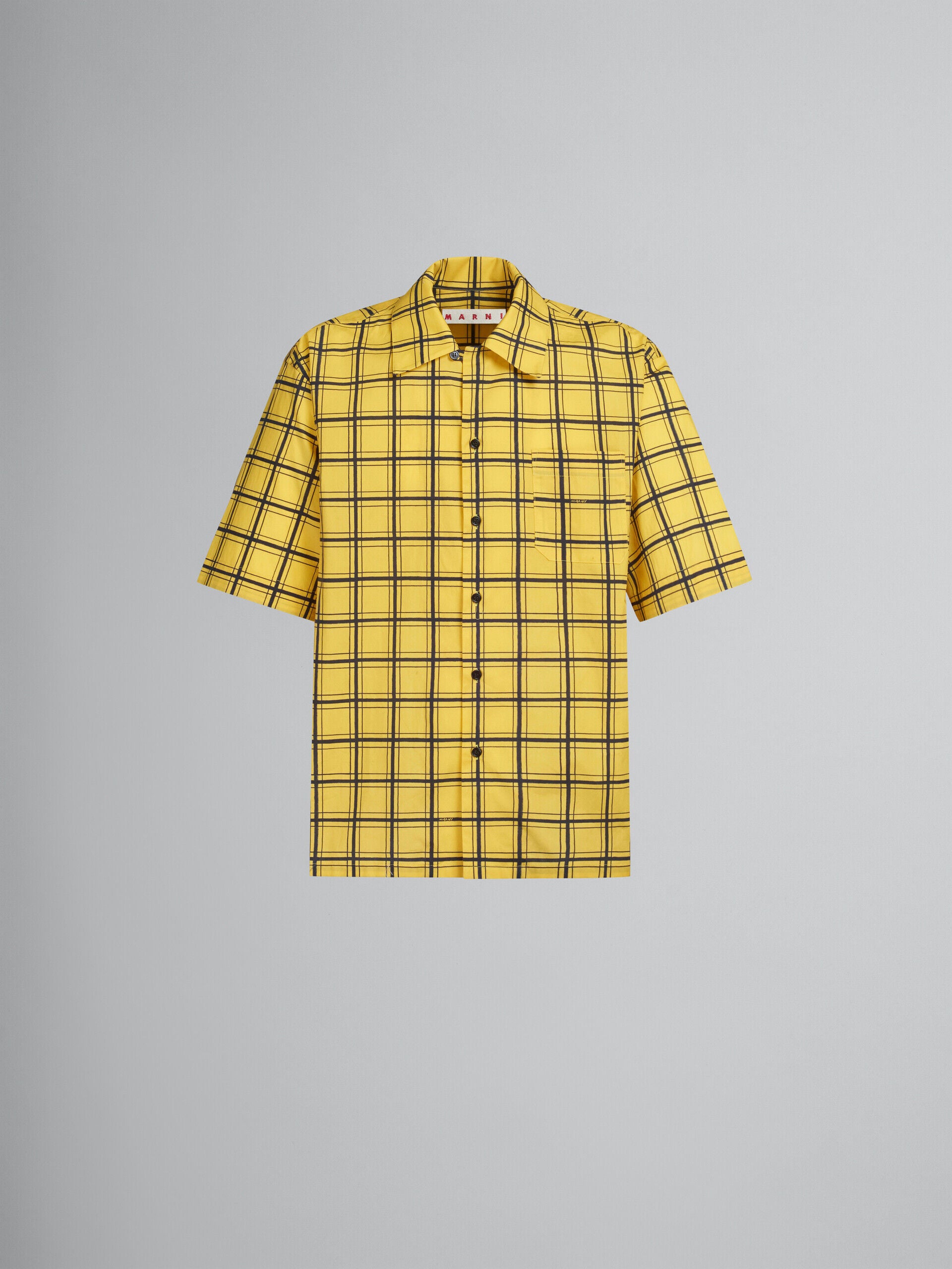 MARNI MEN'S YELLOW PLAID SHORT-SLEEVE SHIRT