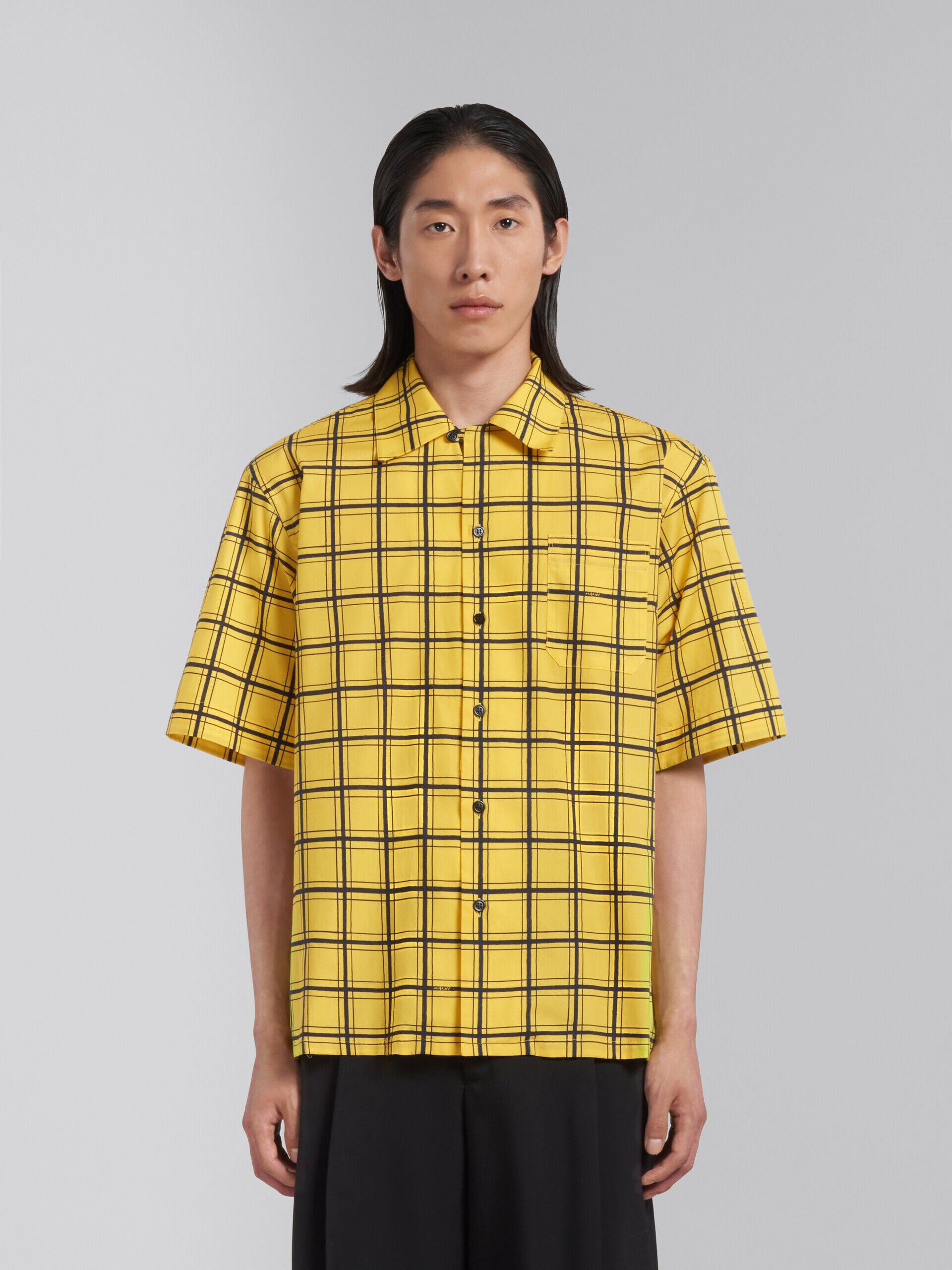 MARNI MEN'S YELLOW PLAID SHORT-SLEEVE SHIRT