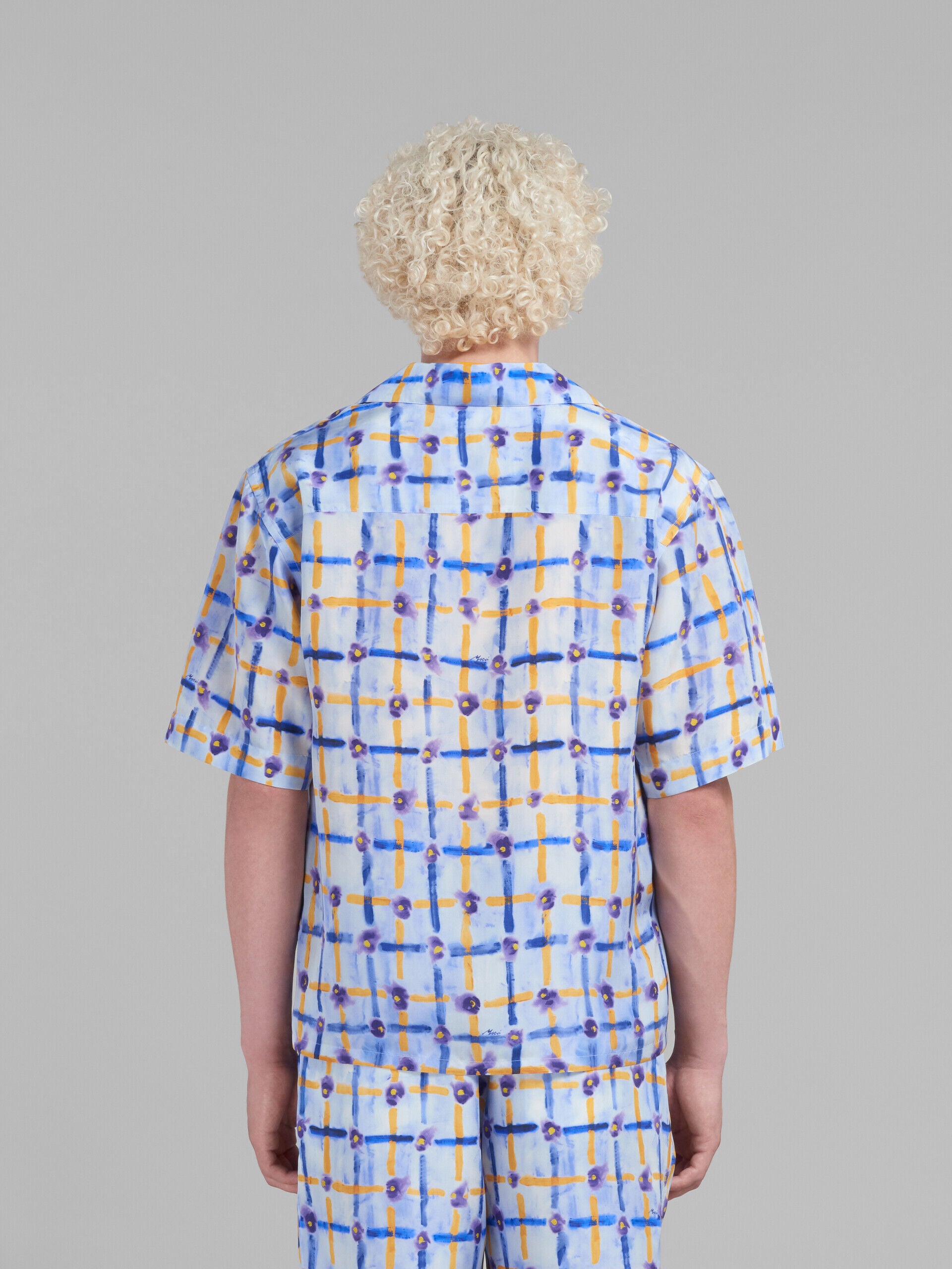 MARNI MEN'S LIGHT BLUE PATTERNED SHORT-SLEEVE SHIRT