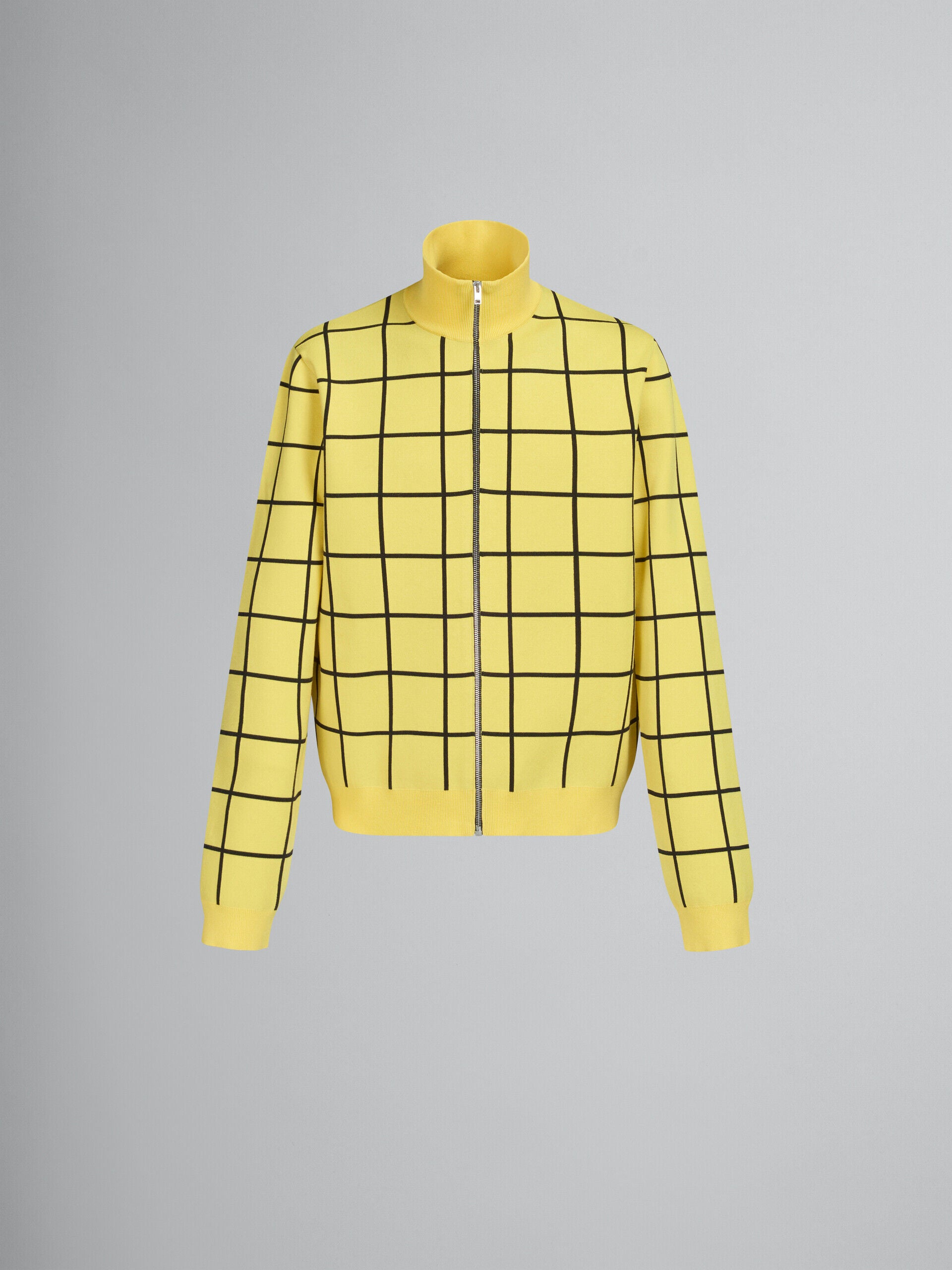 MARNI MEN'S YELLOW GRID ZIP-UP SWEATER