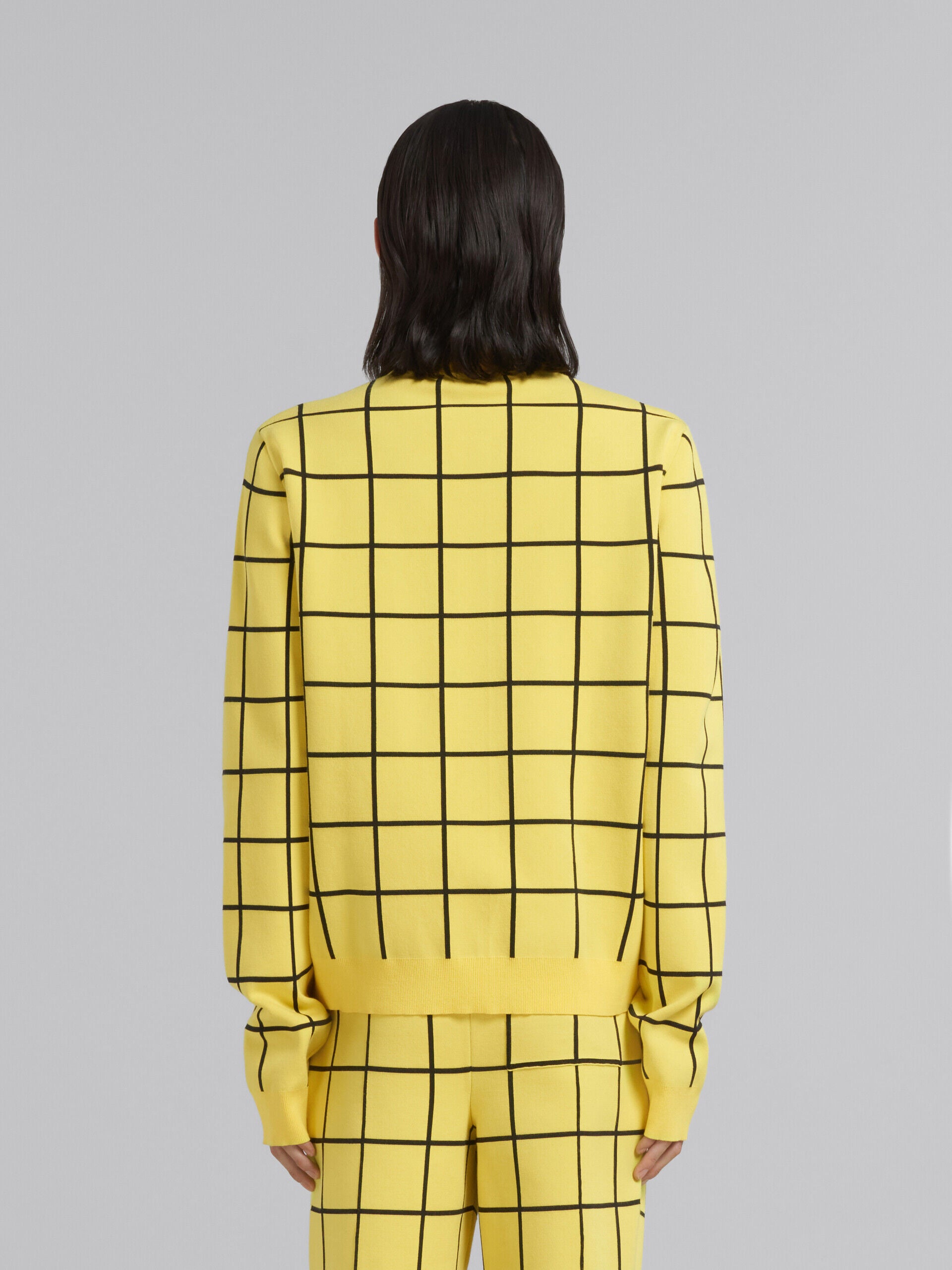 MARNI MEN'S YELLOW GRID ZIP-UP SWEATER