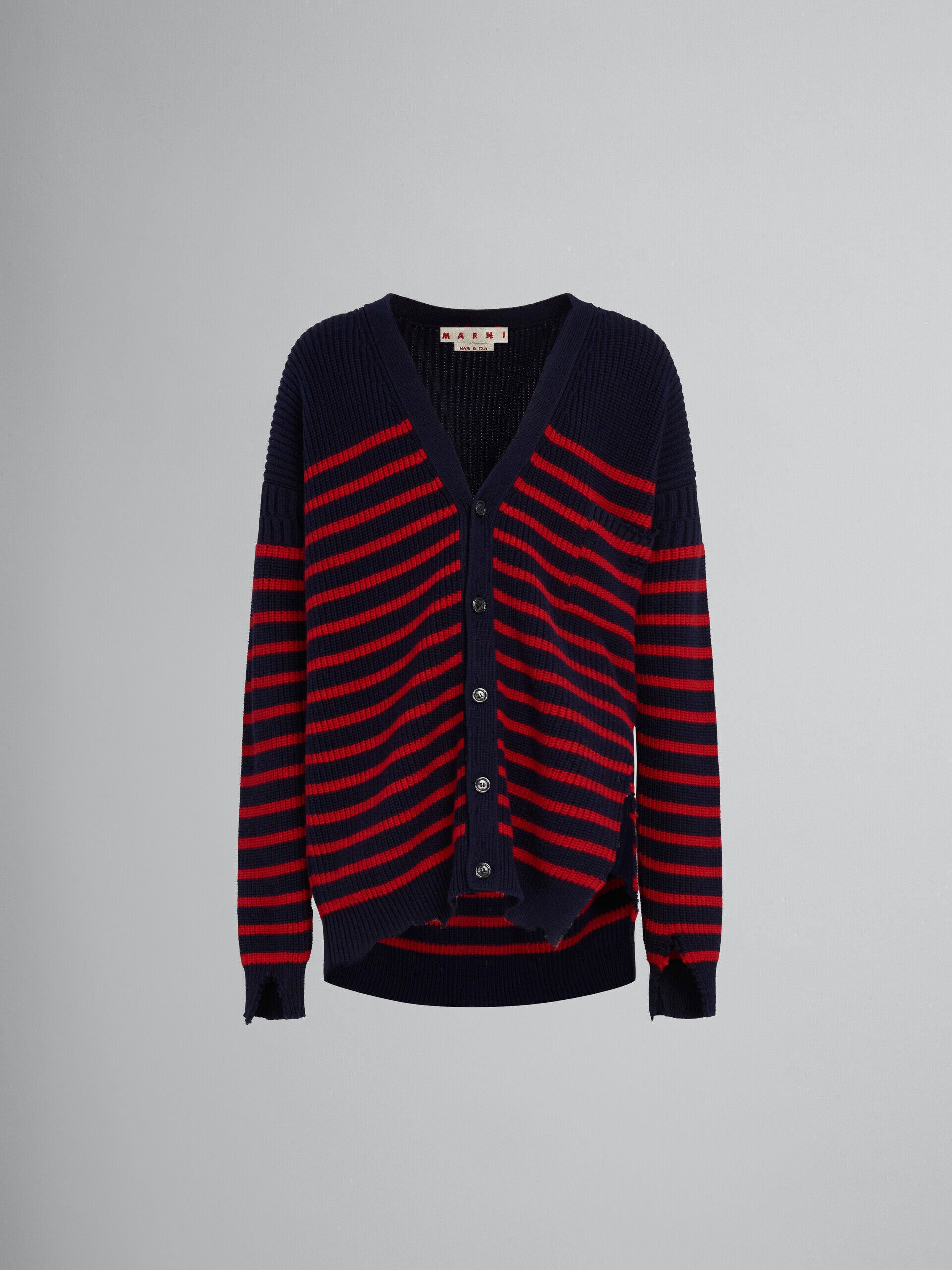 MARNI MEN'S NAVY RED STRIPED CARDIGAN SWEATER