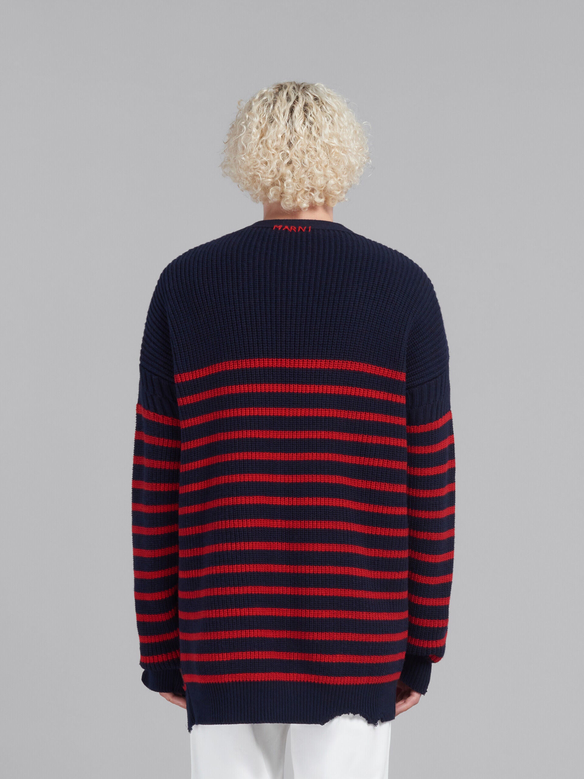 MARNI MEN'S NAVY RED STRIPED CARDIGAN SWEATER