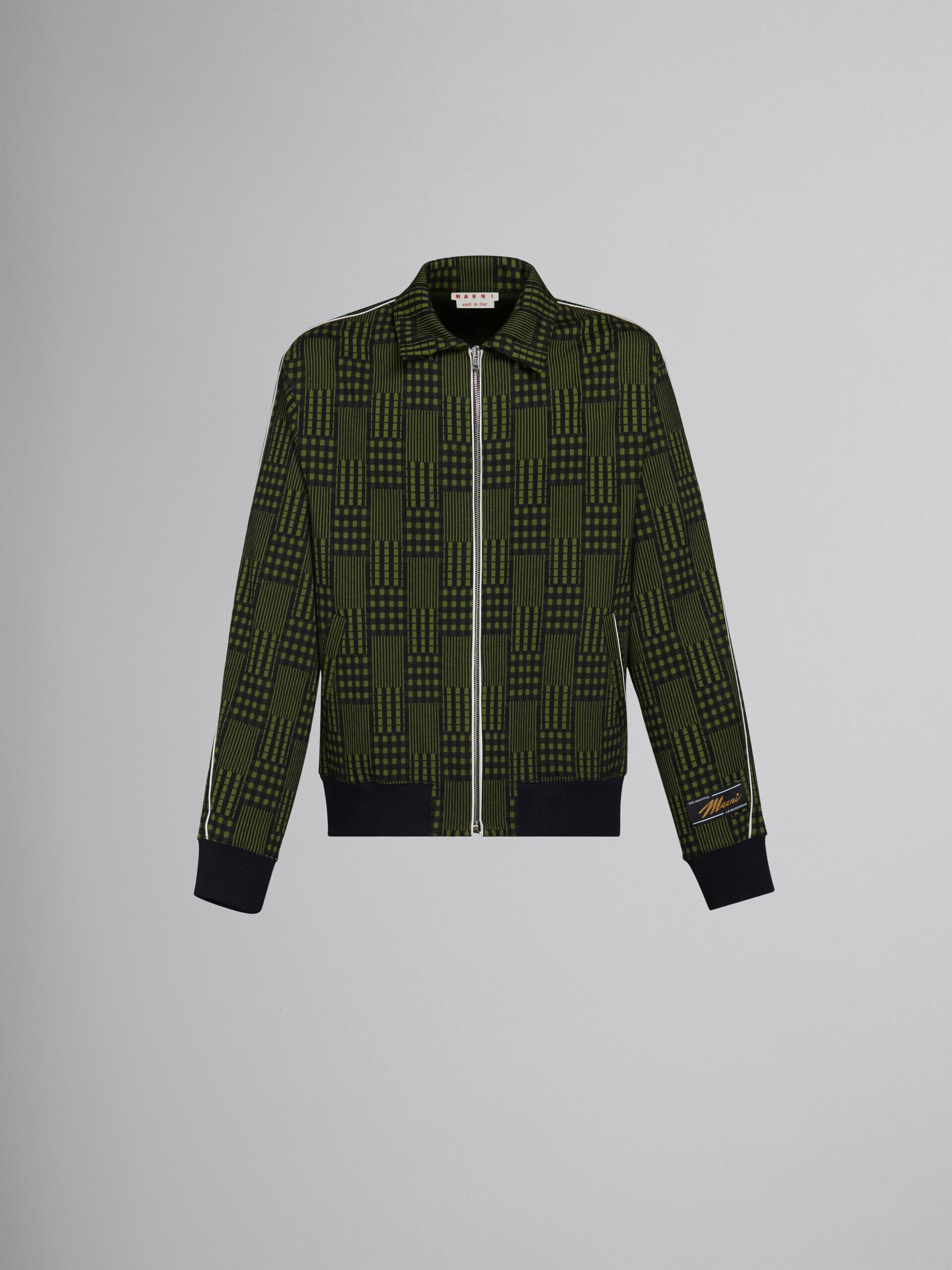 MARNI MEN'S OLIVE PATTERNED ZIP-UP SWEATER