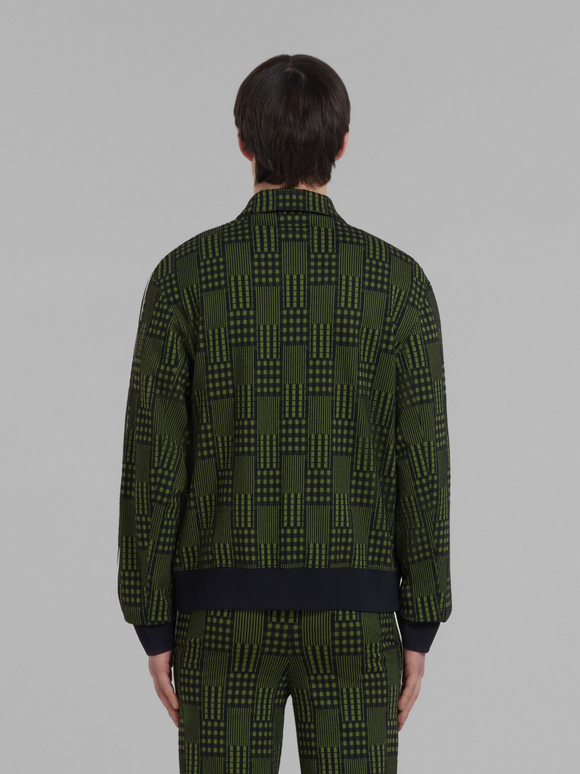 MARNI MEN'S OLIVE PATTERNED ZIP-UP SWEATER