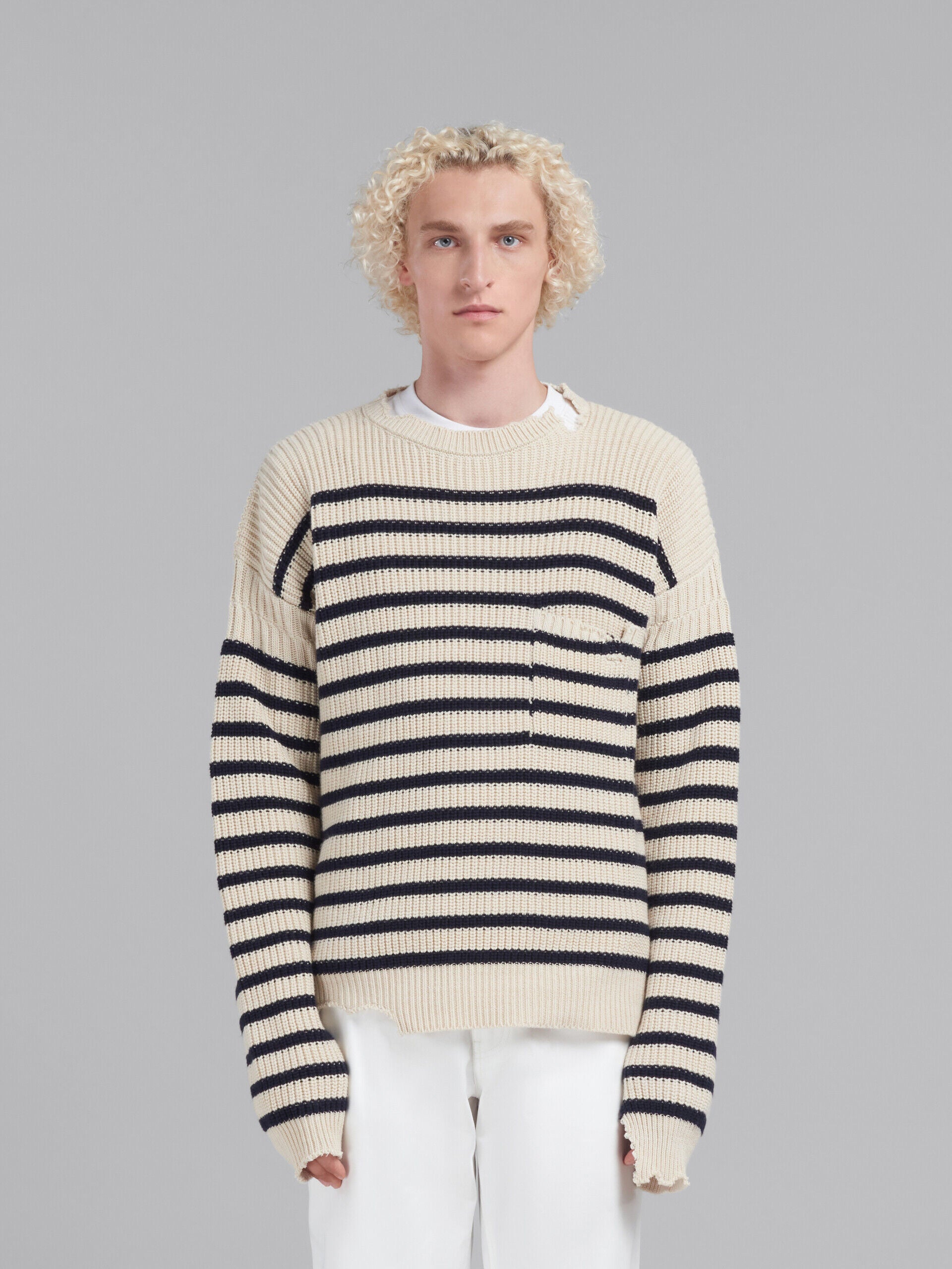 MARNI MEN'S STRIPED KNIT SWEATER WITH POCKET