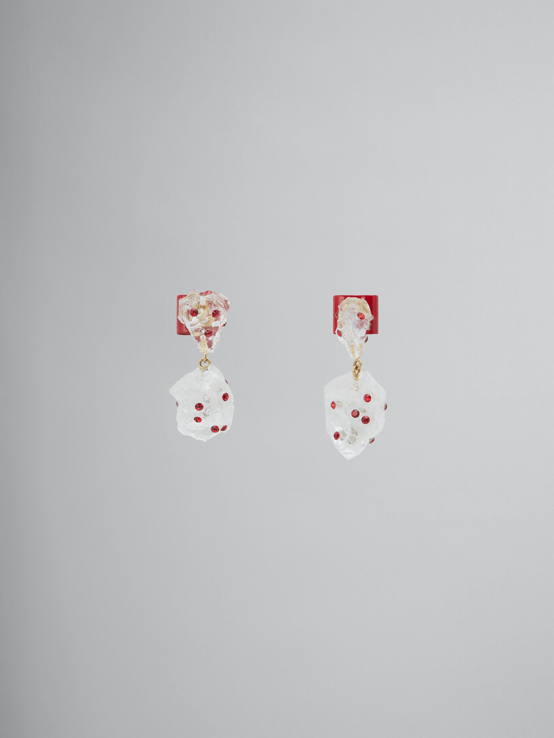 MARNI WOMEN'S CLEAR GLASS DROP EARRINGS WITH RED ACCENTS
