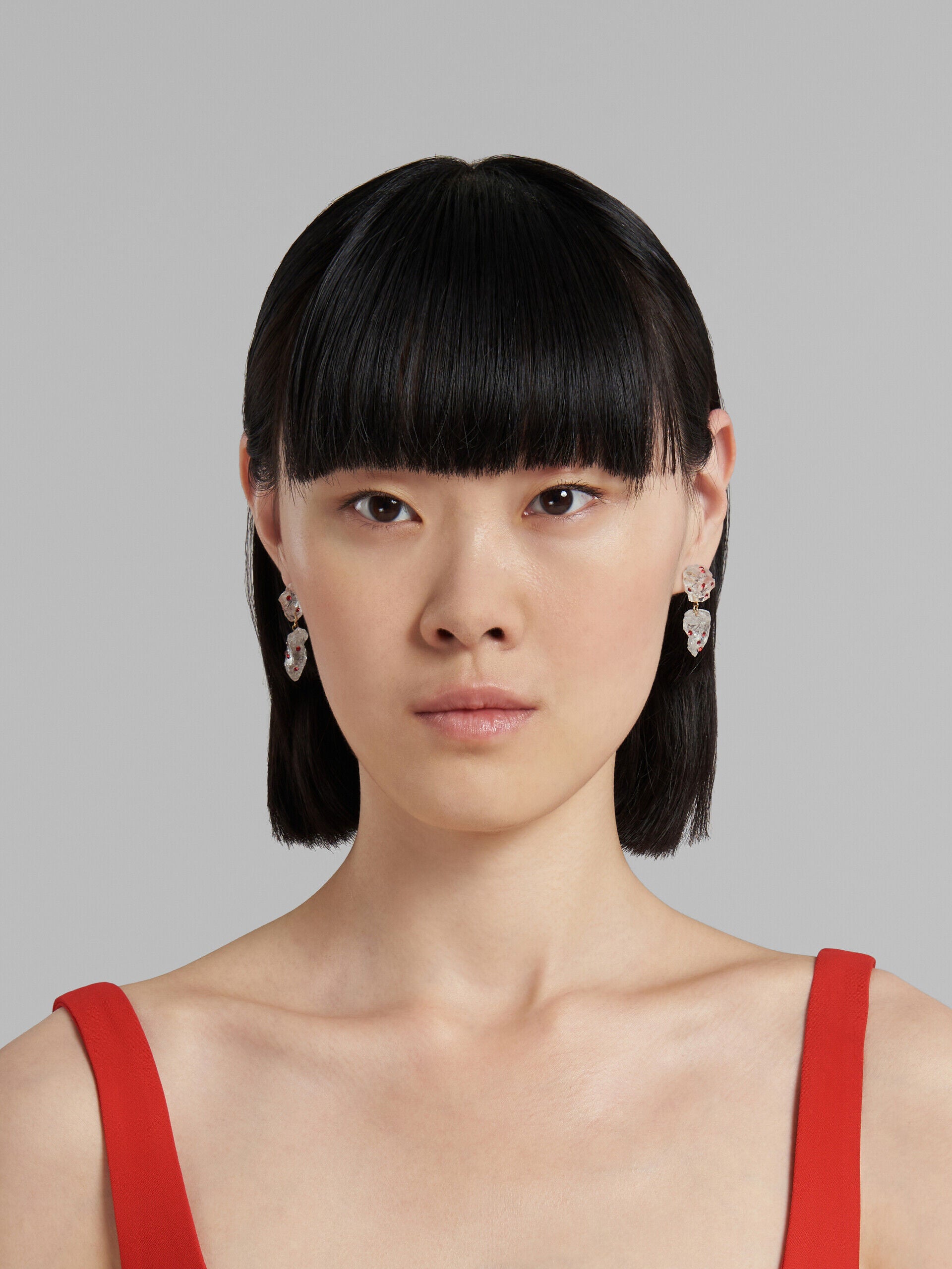 MARNI WOMEN'S CLEAR GLASS DROP EARRINGS WITH RED ACCENTS