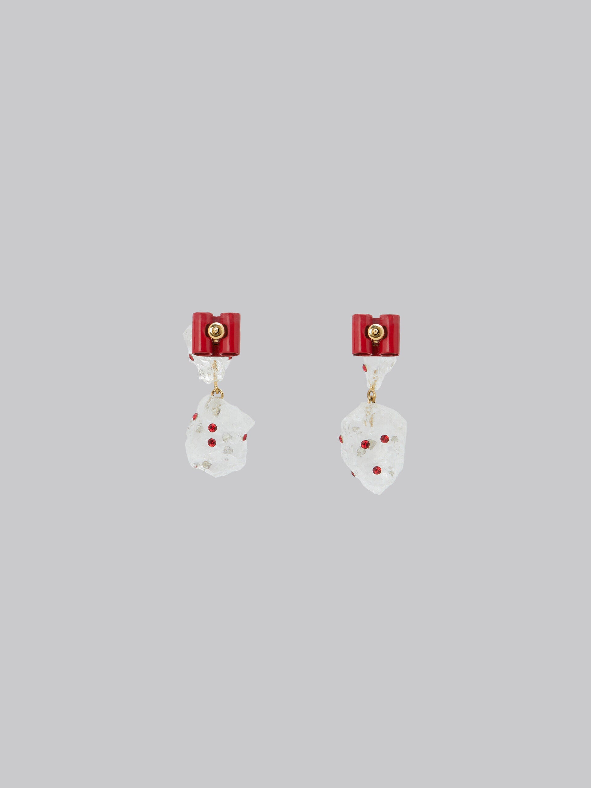MARNI WOMEN'S CLEAR GLASS DROP EARRINGS WITH RED ACCENTS