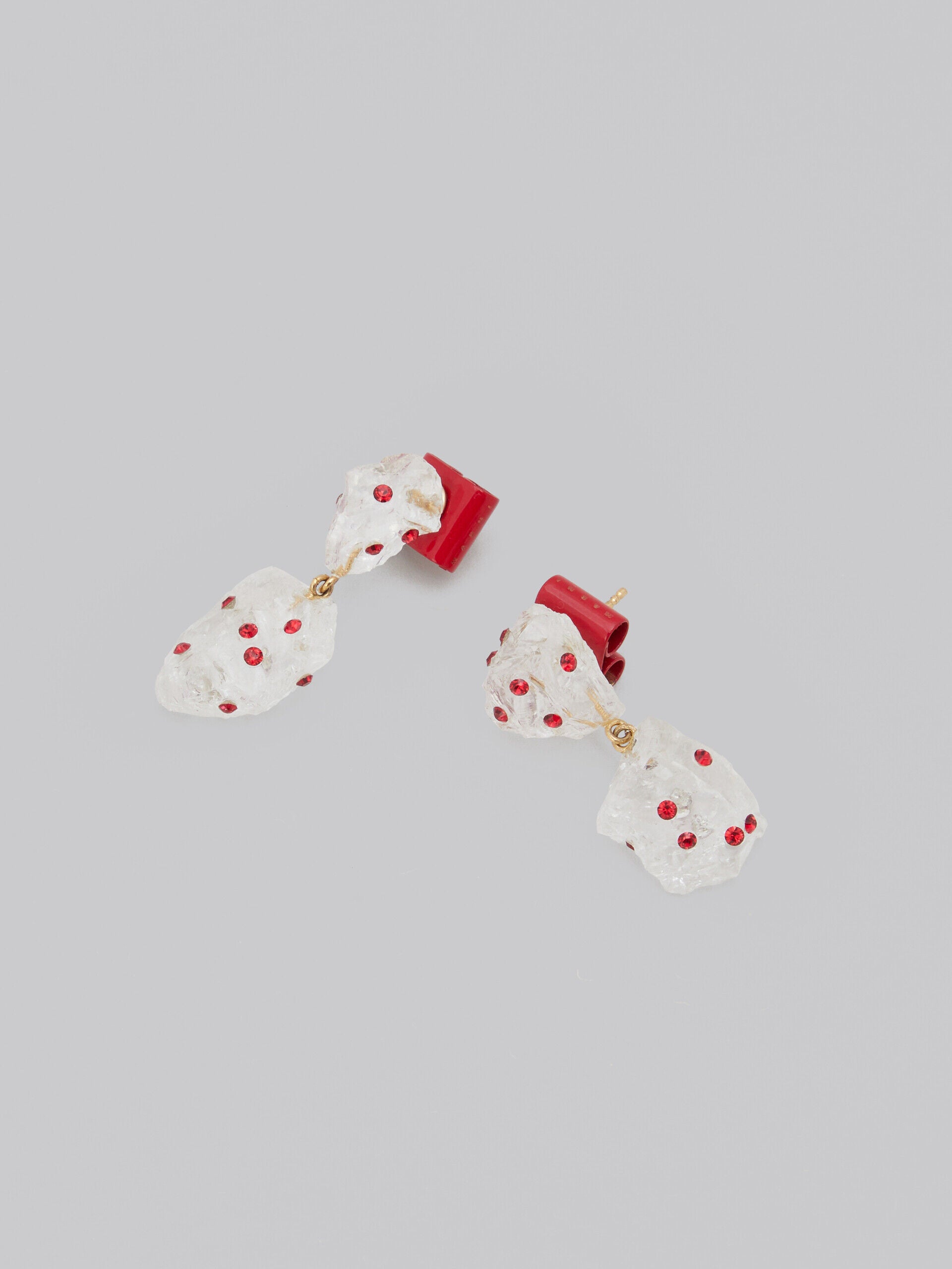 MARNI WOMEN'S CLEAR GLASS DROP EARRINGS WITH RED ACCENTS