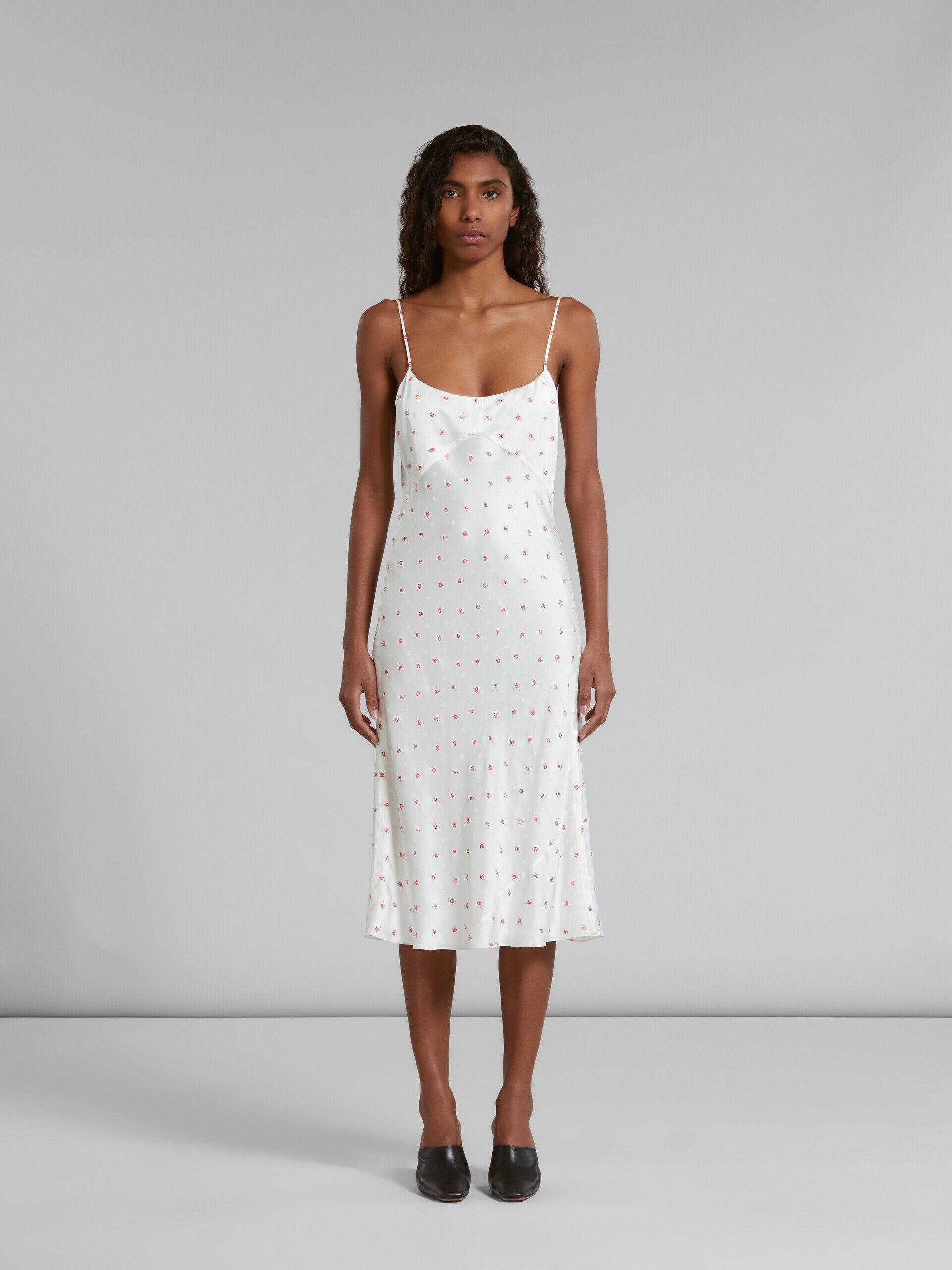MARNI WOMEN'S WHITE SLIP DRESS WITH FLORAL PATTERN
