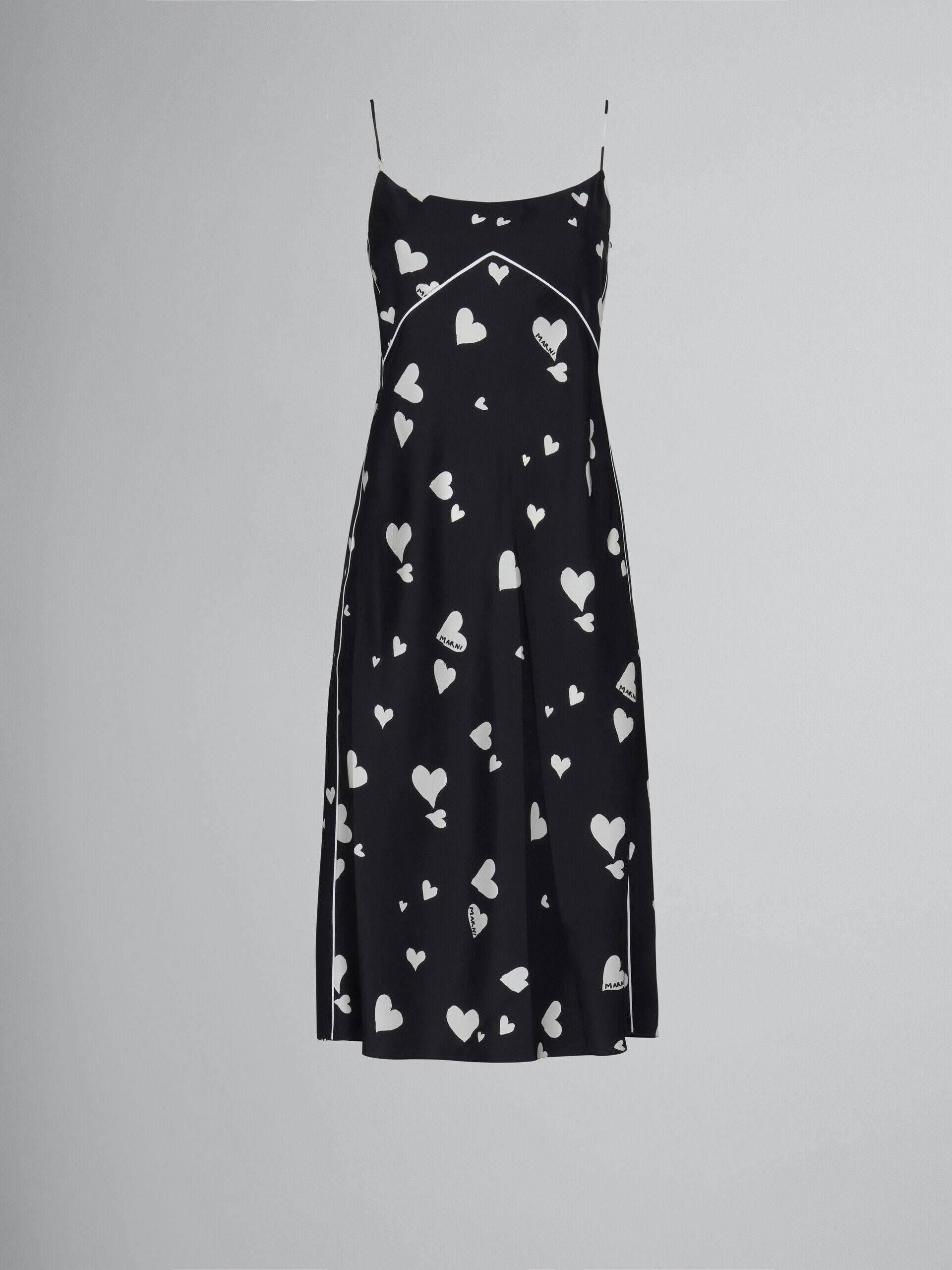 MARNI WOMEN'S BLACK HEART-PRINT SLIP DRESS