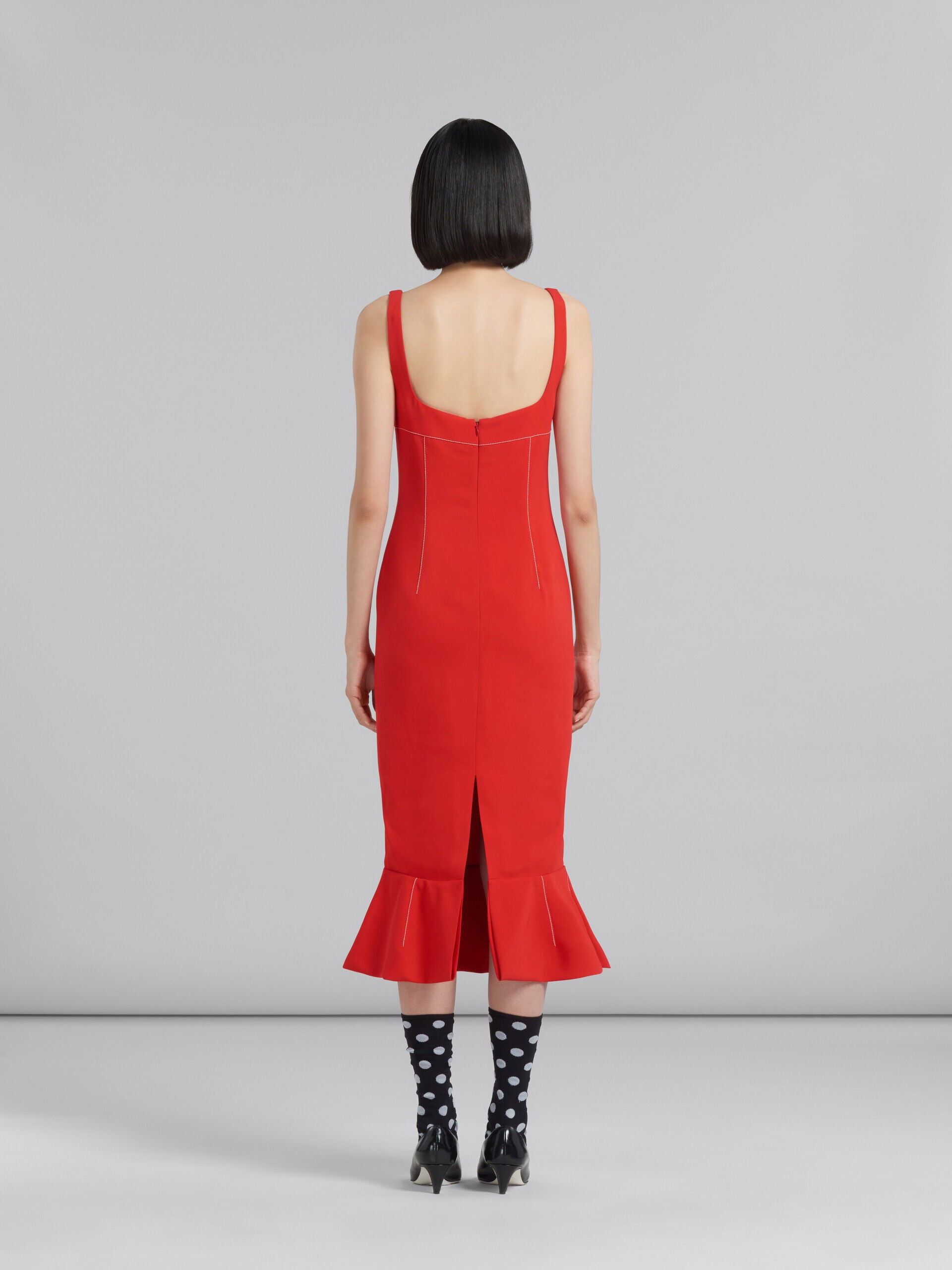 MARNI WOMEN'S RED FITTED DRESS WITH RUFFLE HEM