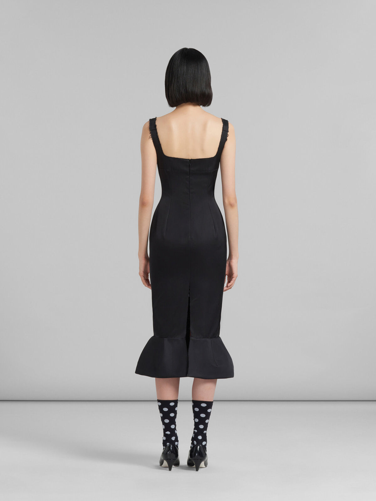 MARNI WOMEN'S BLACK FITTED DRESS WITH FLOUNCE HEM