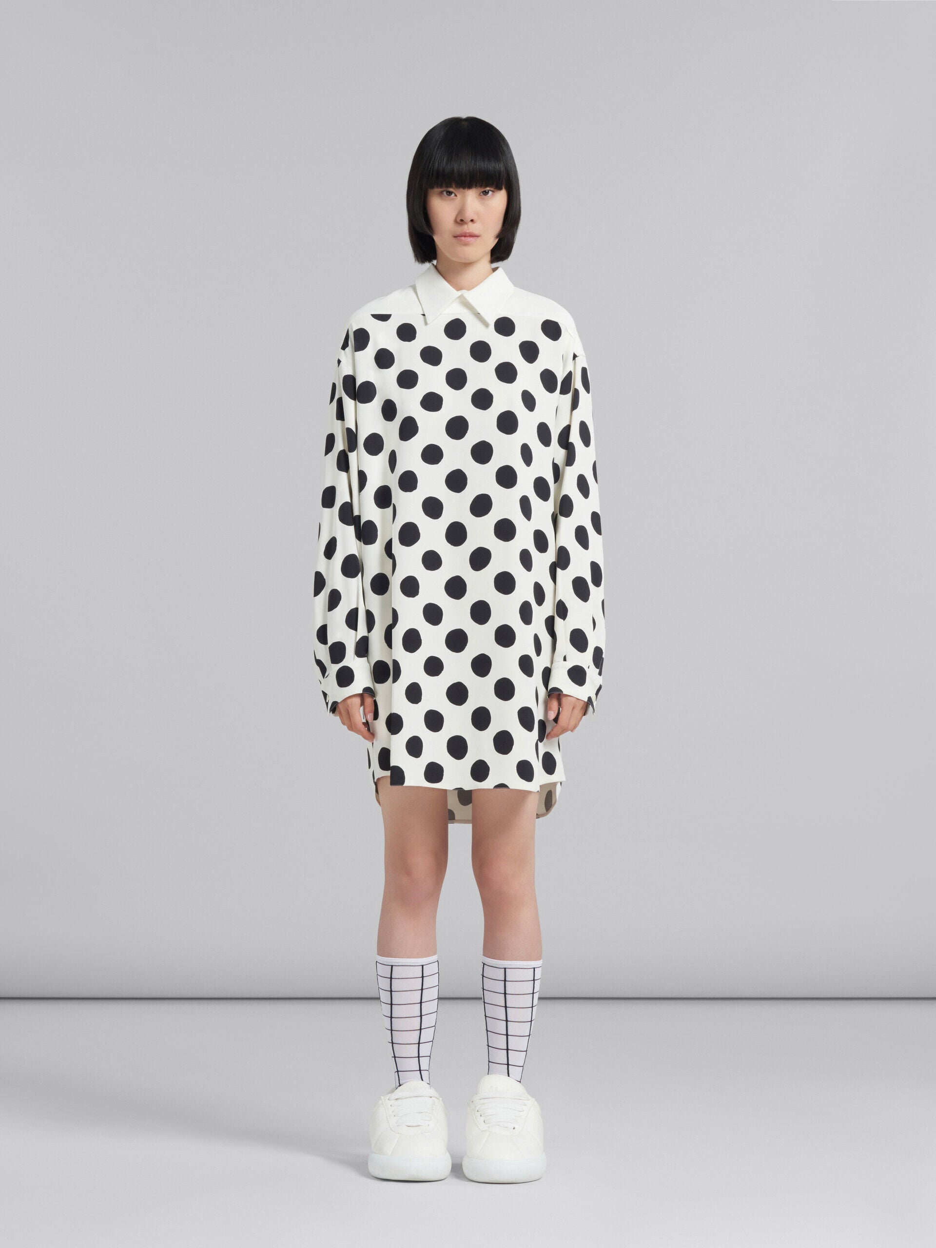 MARNI WOMEN'S WHITE POLKA DOT SHIRT DRESS