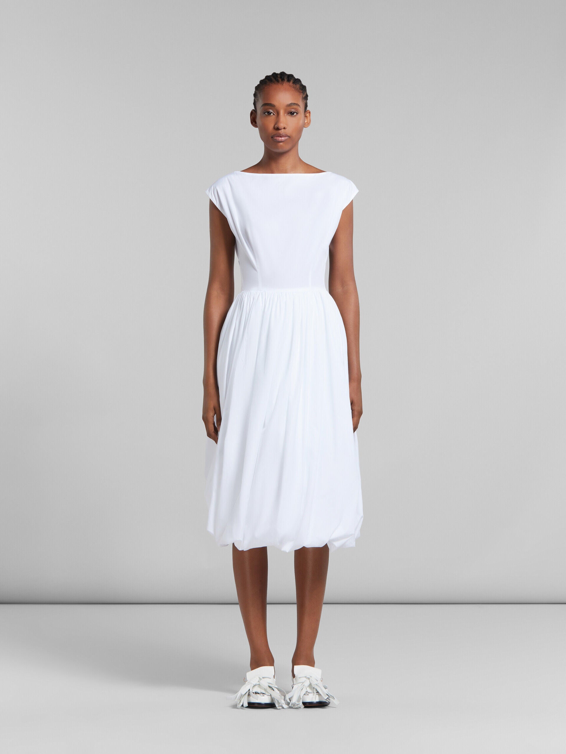 MARNI WOMEN'S WHITE CAP SLEEVE GATHERED DRESS