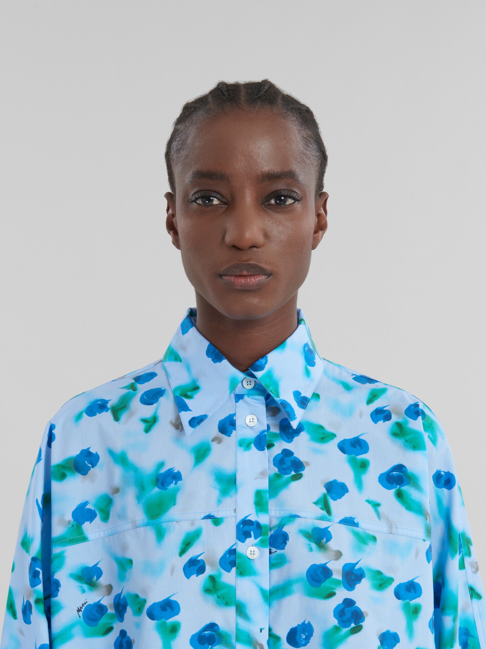MARNI WOMEN'S LIGHT BLUE FLORAL SHIRT DRESS