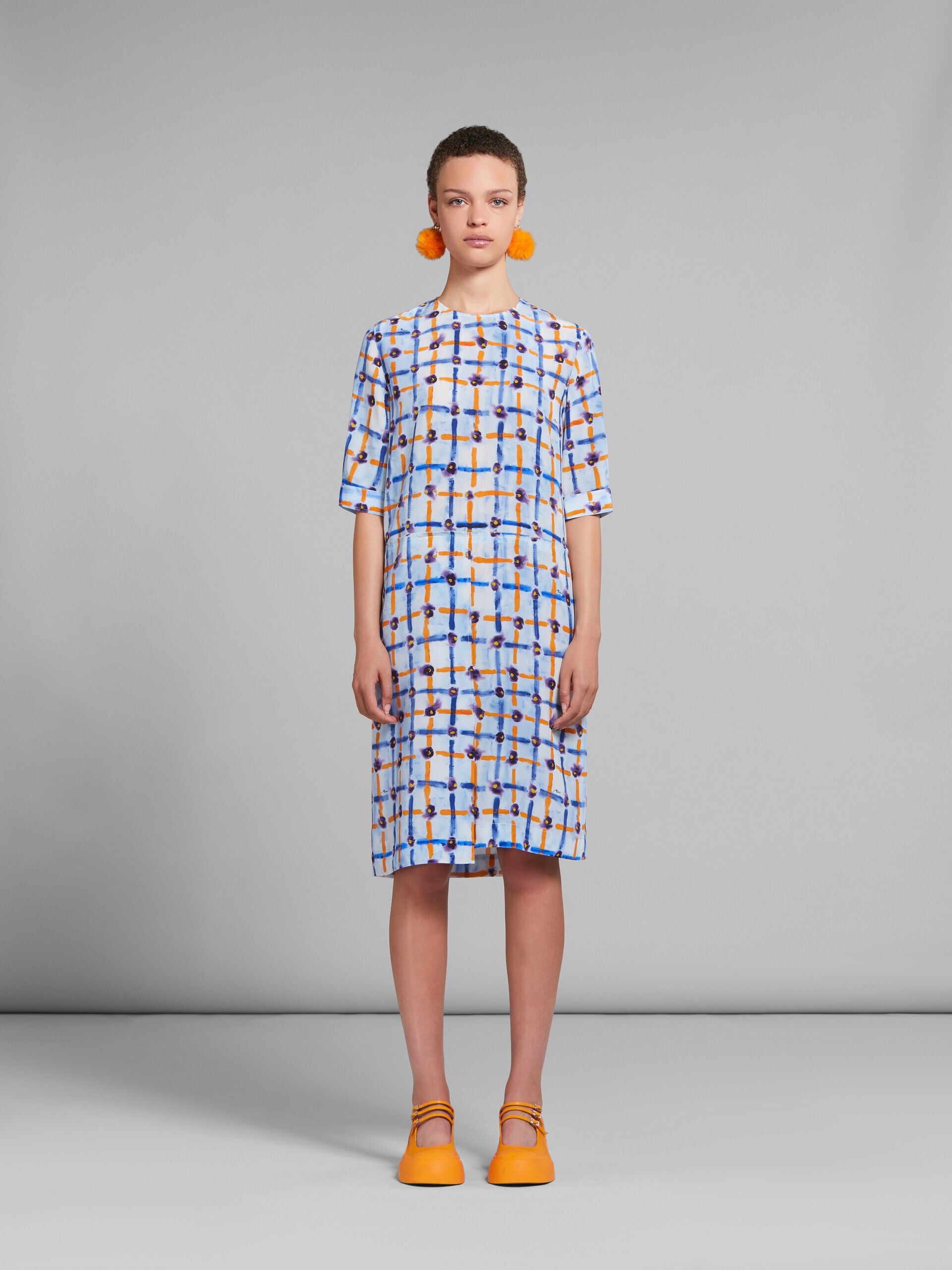 MARNI WOMEN'S LIGHT BLUE PATTERNED MIDI DRESS