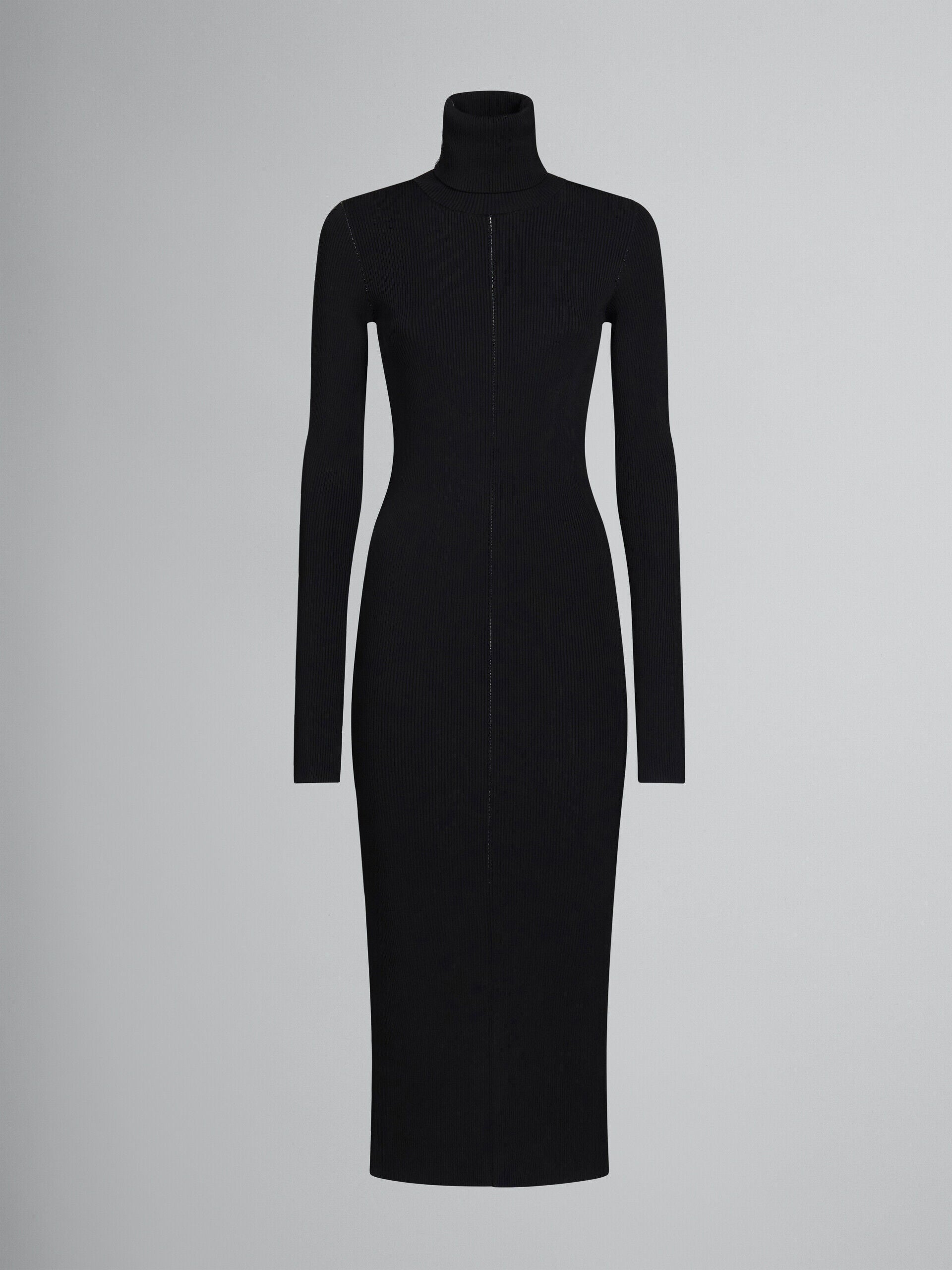 MARNI WOMEN'S BLACK RIBBED TURTLENECK MIDI DRESS