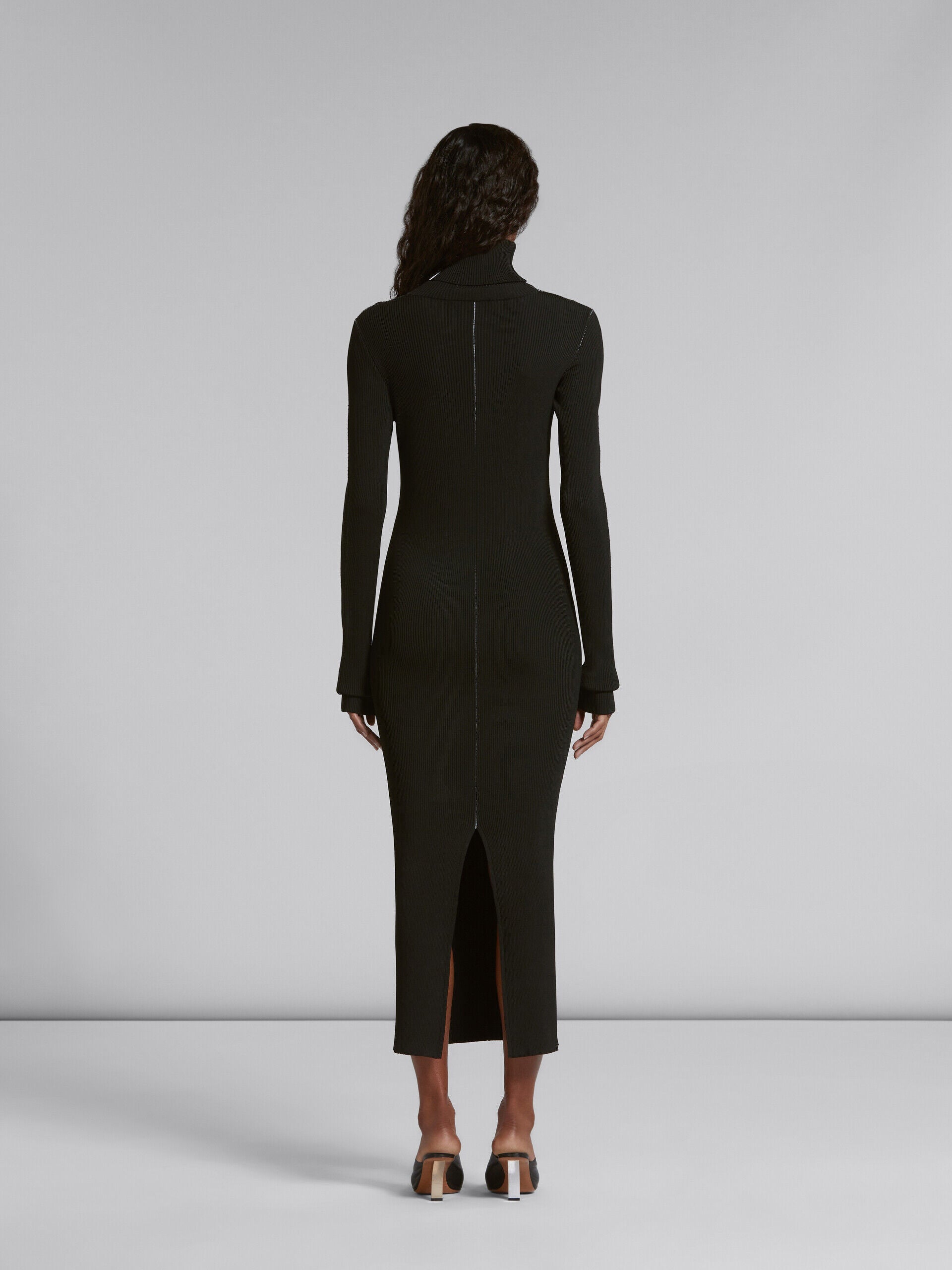 MARNI WOMEN'S BLACK RIBBED TURTLENECK MIDI DRESS