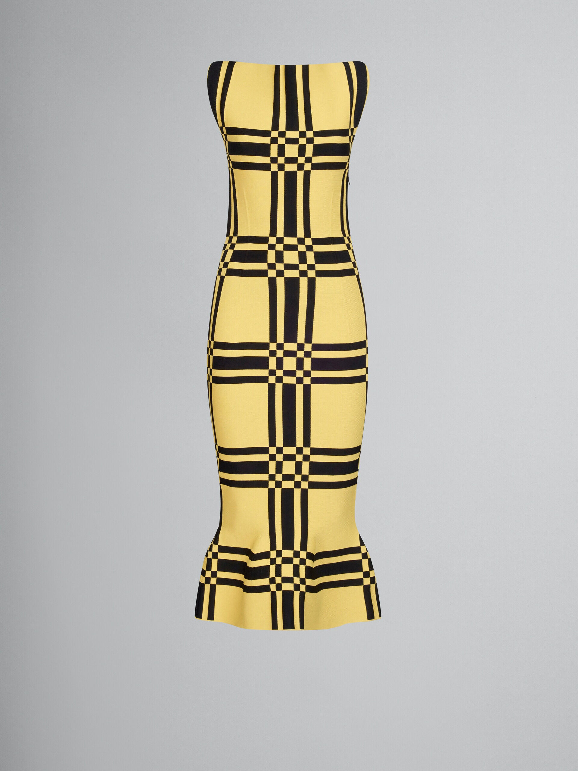MARNI WOMEN'S YELLOW CHECKERED STRAPLESS DRESS