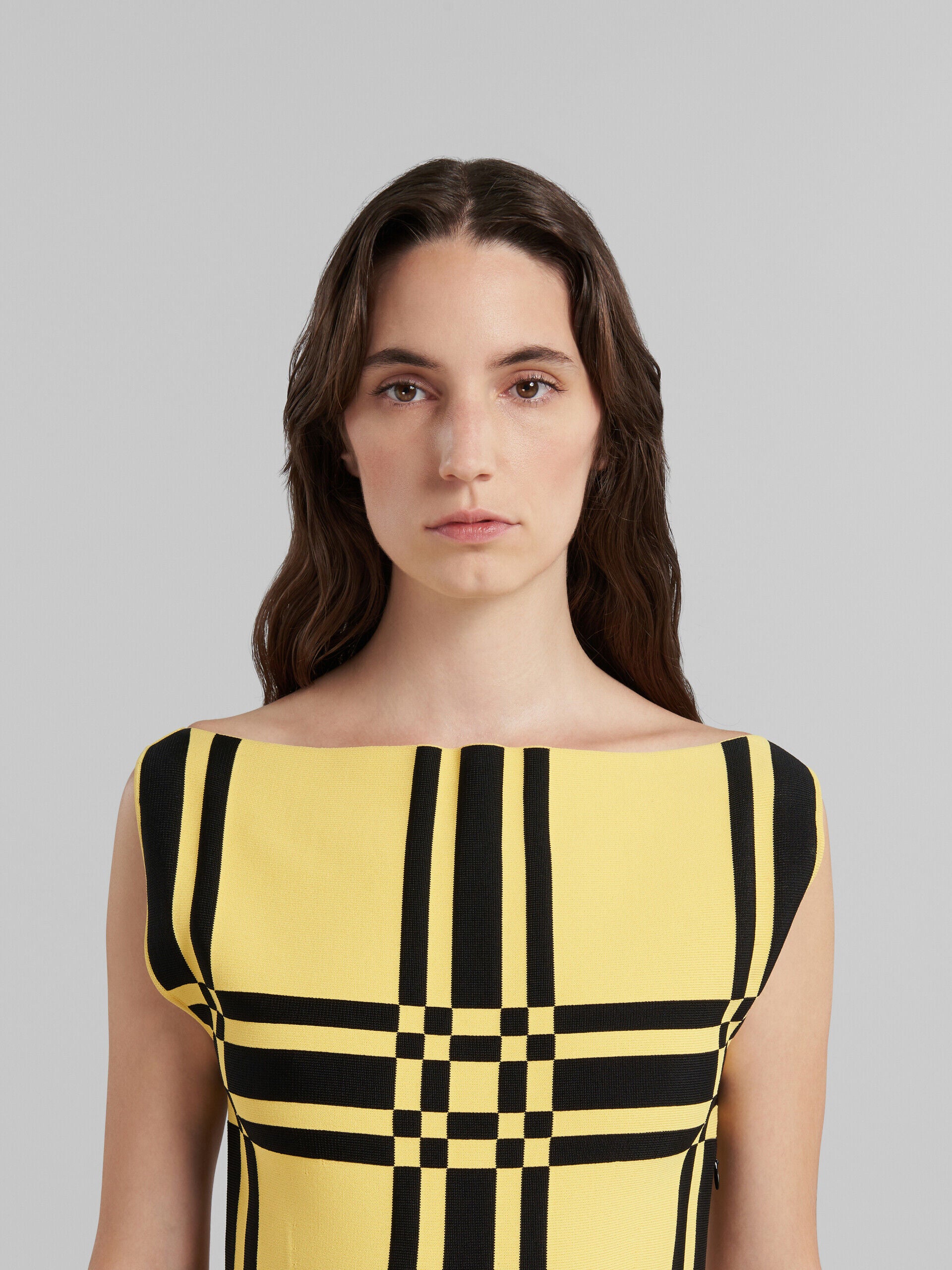 MARNI WOMEN'S YELLOW CHECKERED STRAPLESS DRESS
