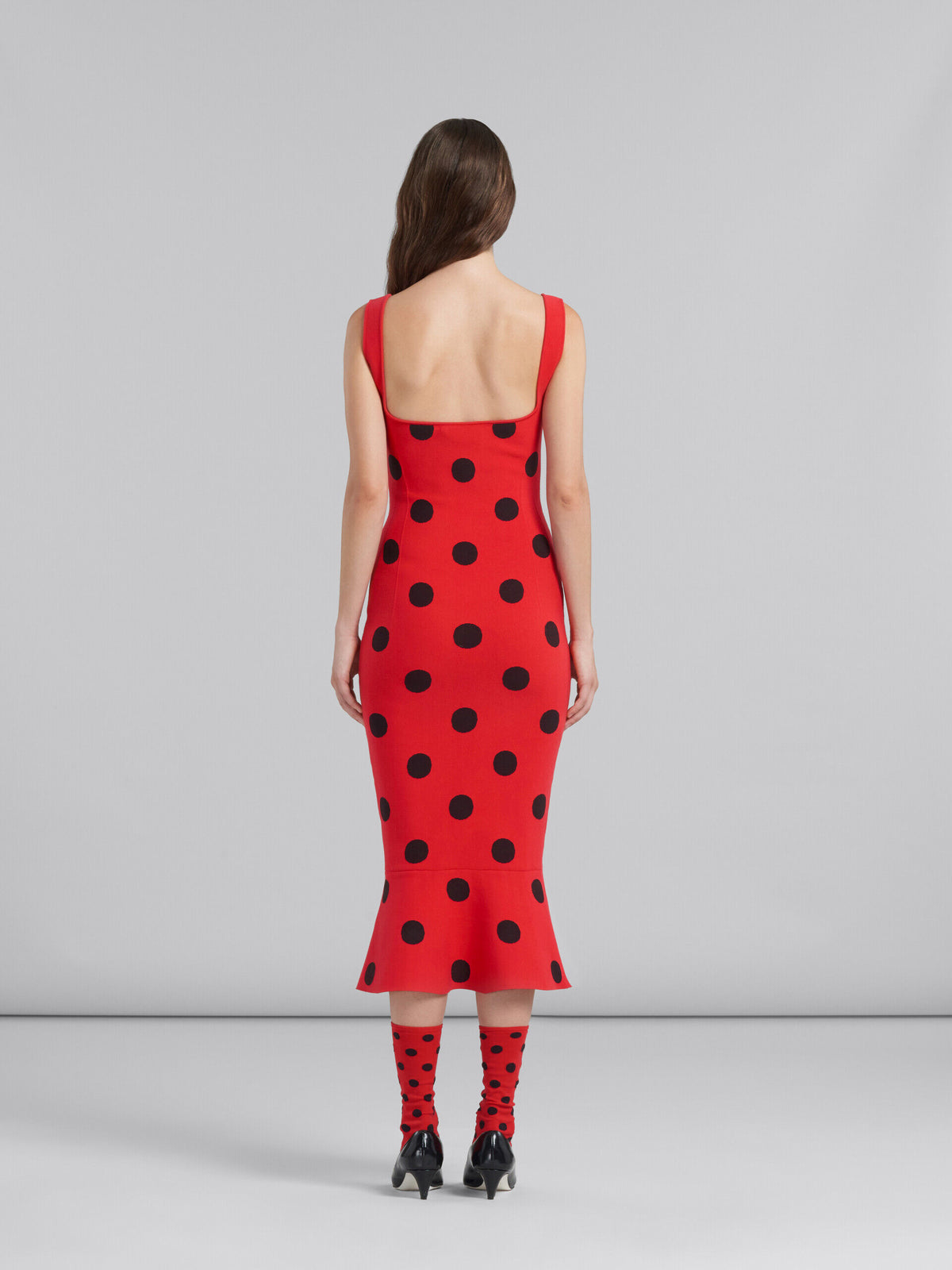 MARNI WOMEN'S RED POLKA DOT FLOUNCE DRESS