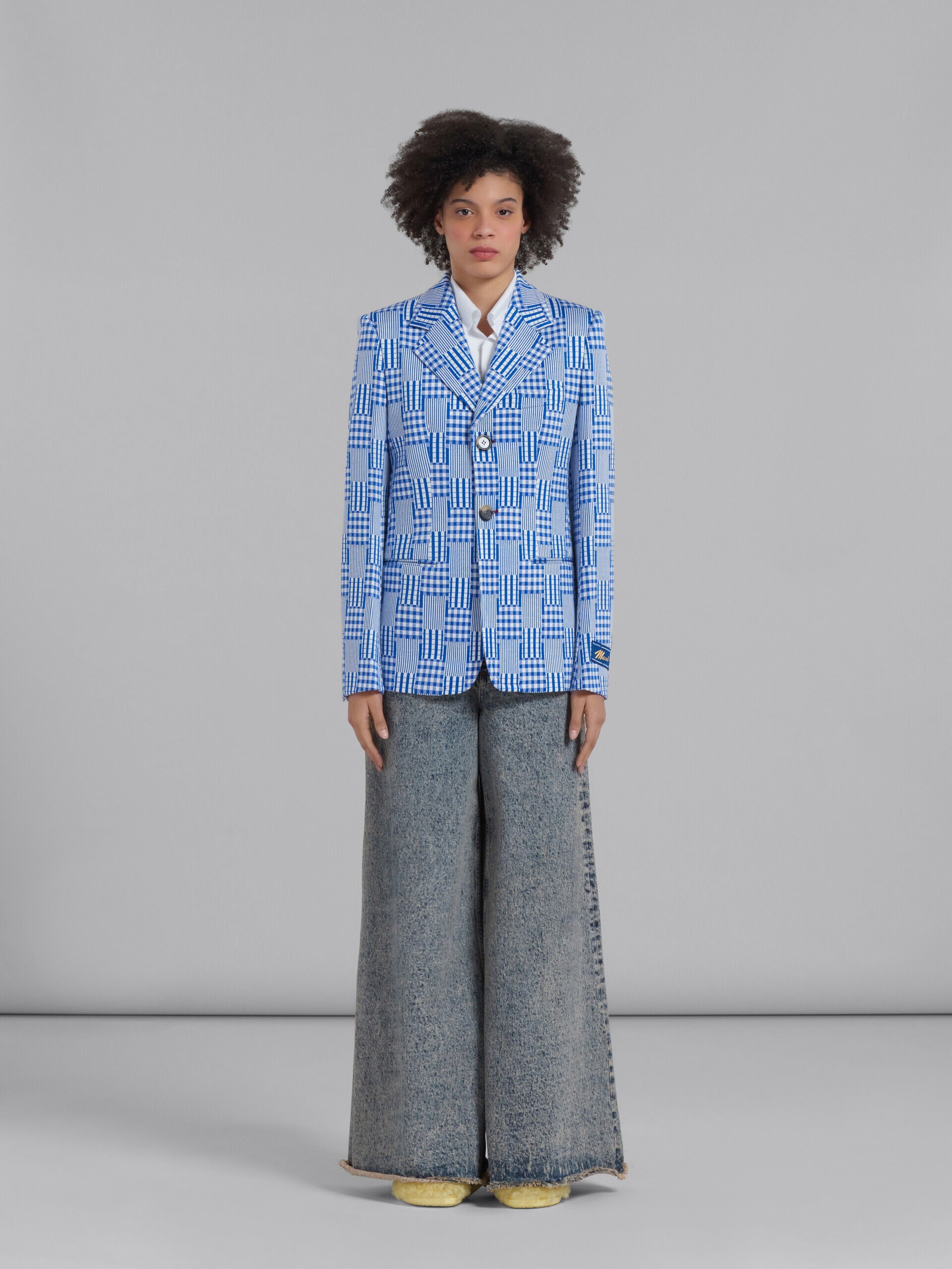 MARNI WOMEN'S BLUE PATTERNED TAILORED JACKET