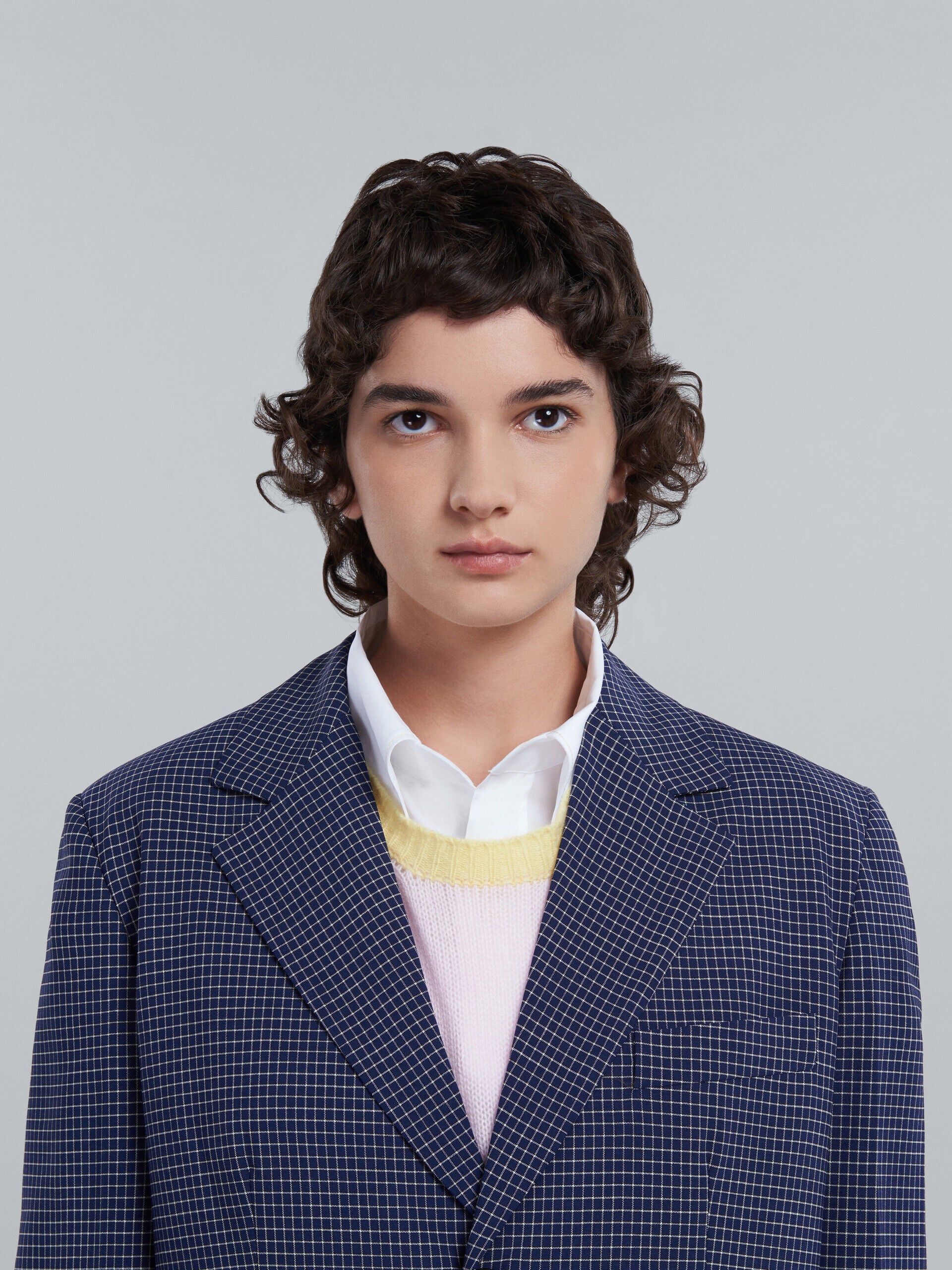 MARNI WOMEN'S LIGHT NAVY CHECKERED BLAZER